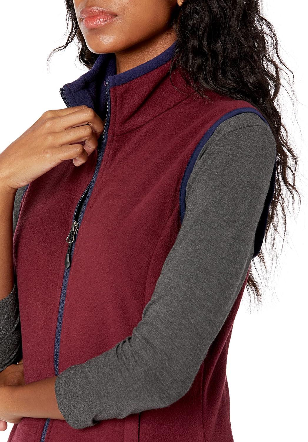 imageAmazon Essentials Womens ClassicFit Sleeveless Polar Soft Fleece Vest Available in Plus SizeBurgundyNavy