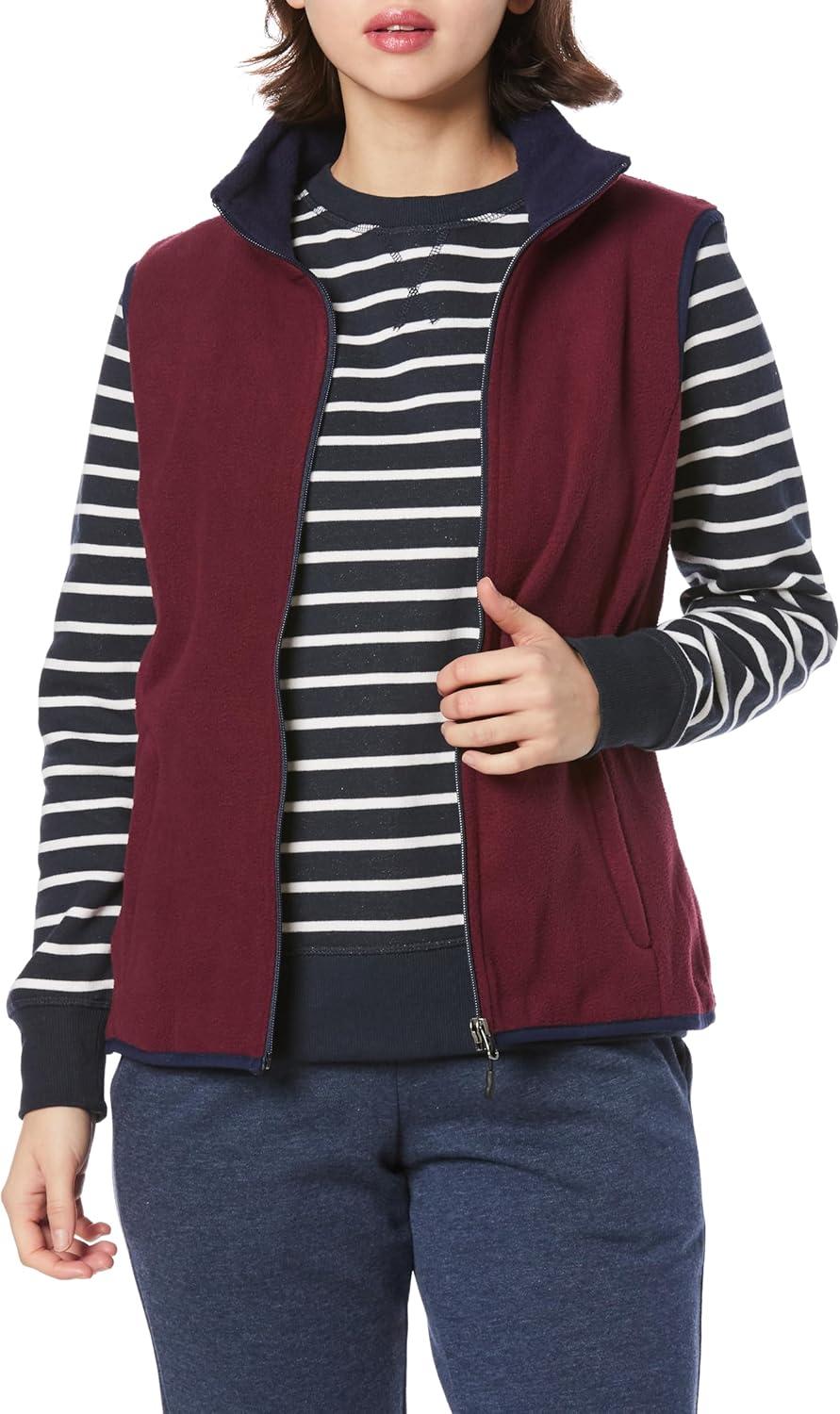 imageAmazon Essentials Womens ClassicFit Sleeveless Polar Soft Fleece Vest Available in Plus SizeBurgundyNavy