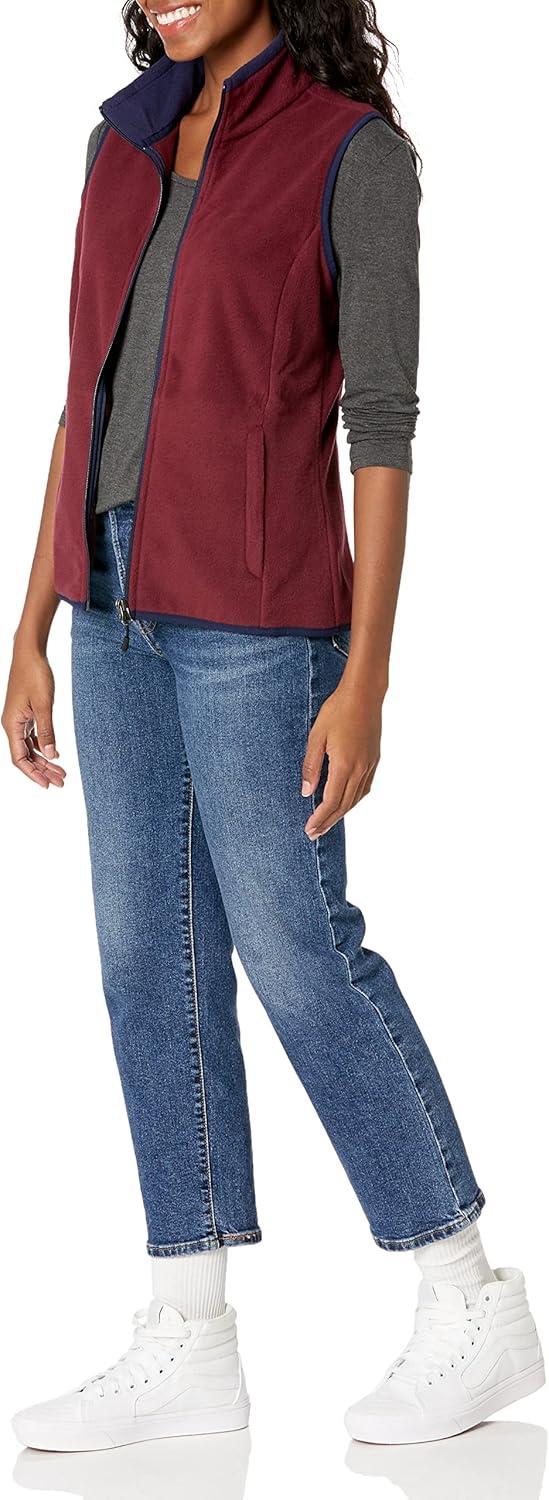 imageAmazon Essentials Womens ClassicFit Sleeveless Polar Soft Fleece Vest Available in Plus SizeBurgundyNavy