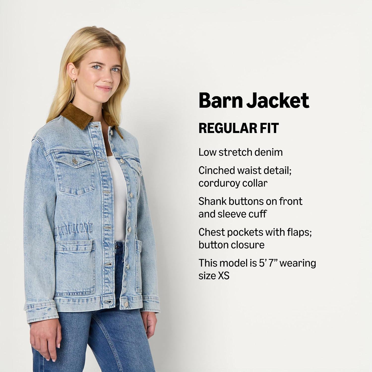 imageAmazon Essentials Womens RegularFit Low Stretch Denim Cinched Waist Barn JacketIced Light Wash