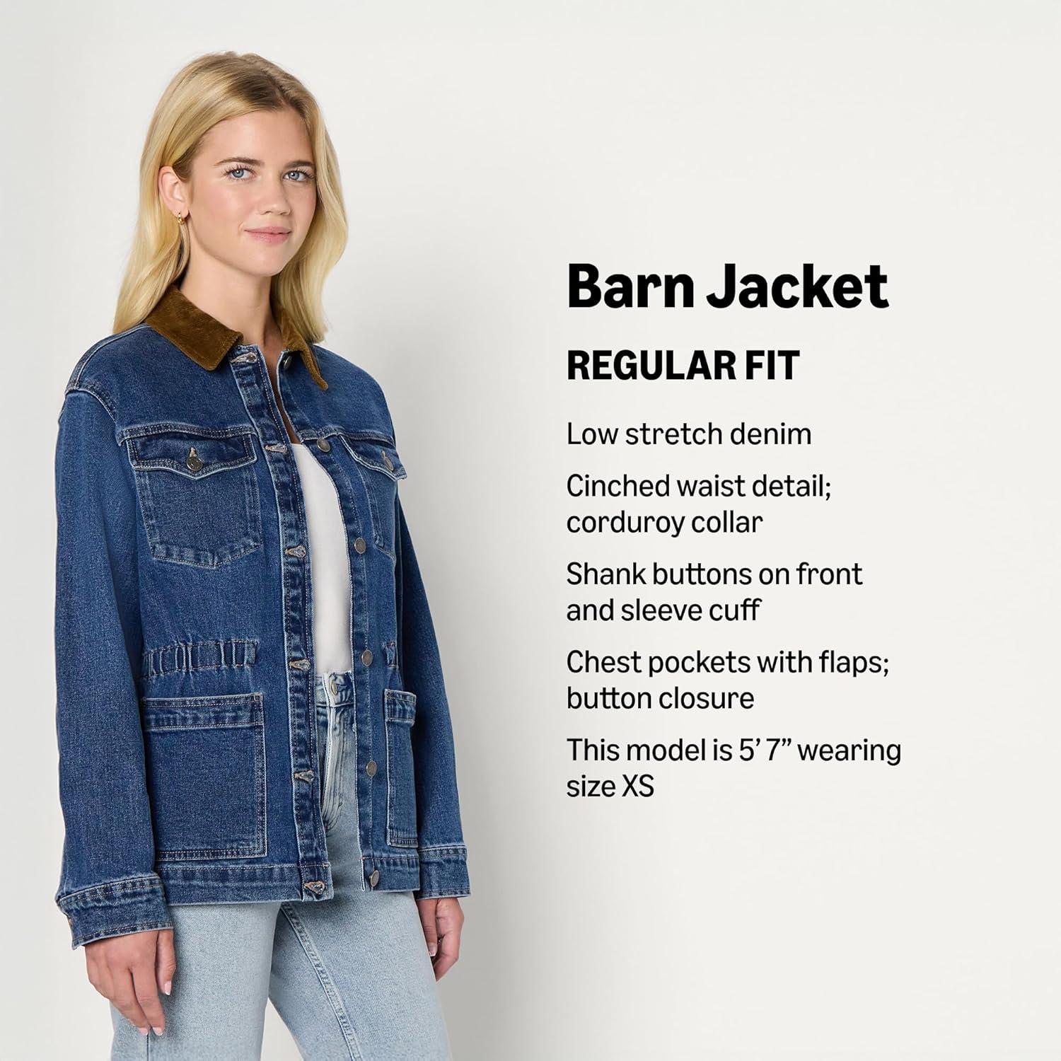 imageAmazon Essentials Womens RegularFit Low Stretch Denim Cinched Waist Barn JacketMedium Blue Vintage