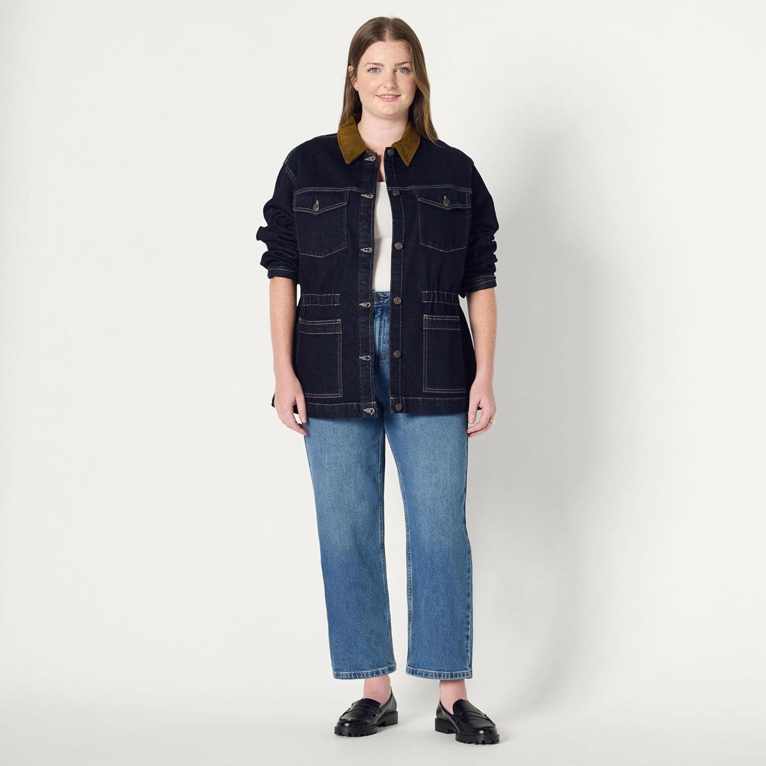 imageAmazon Essentials Womens RegularFit Low Stretch Denim Cinched Waist Barn JacketRinse