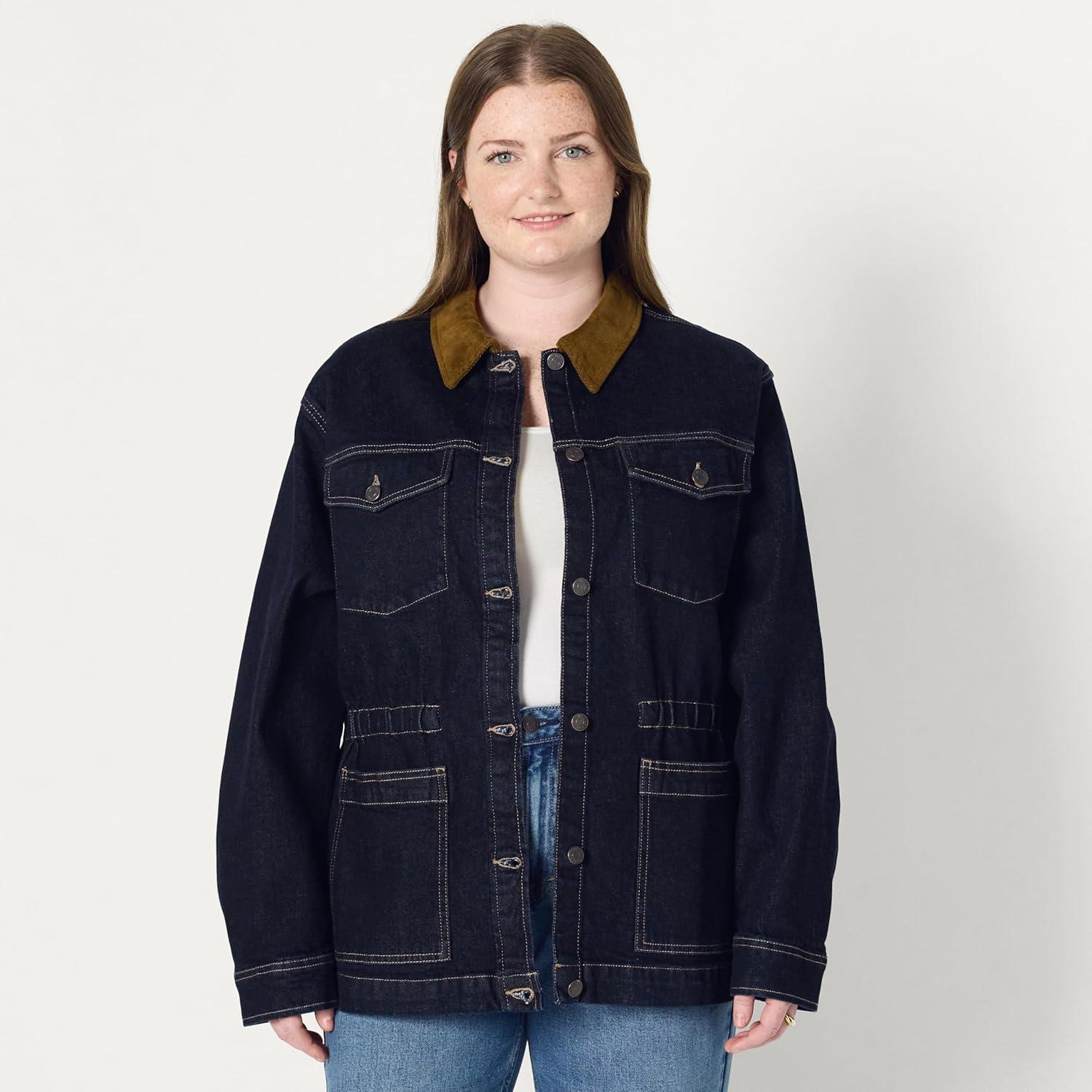 imageAmazon Essentials Womens RegularFit Low Stretch Denim Cinched Waist Barn JacketRinse