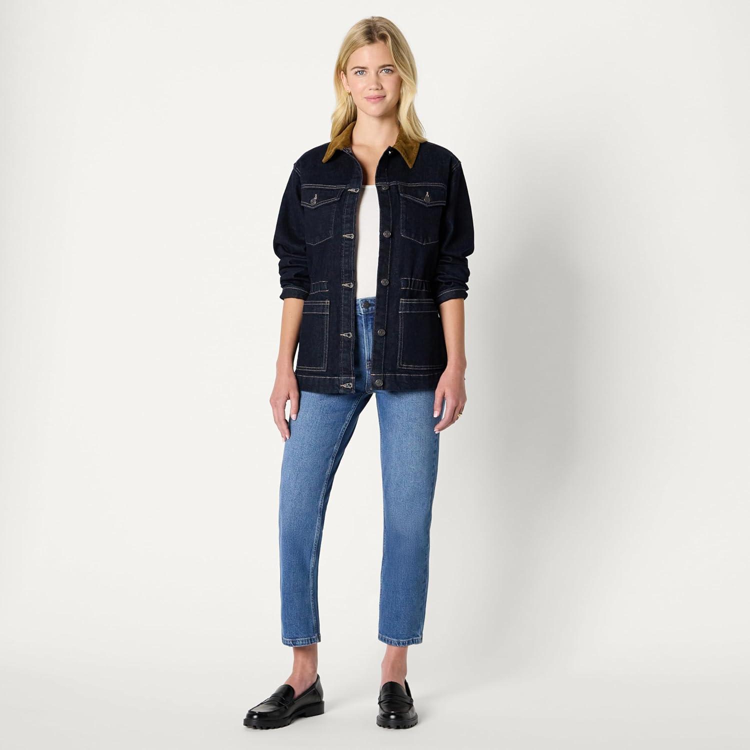 imageAmazon Essentials Womens RegularFit Low Stretch Denim Cinched Waist Barn JacketRinse