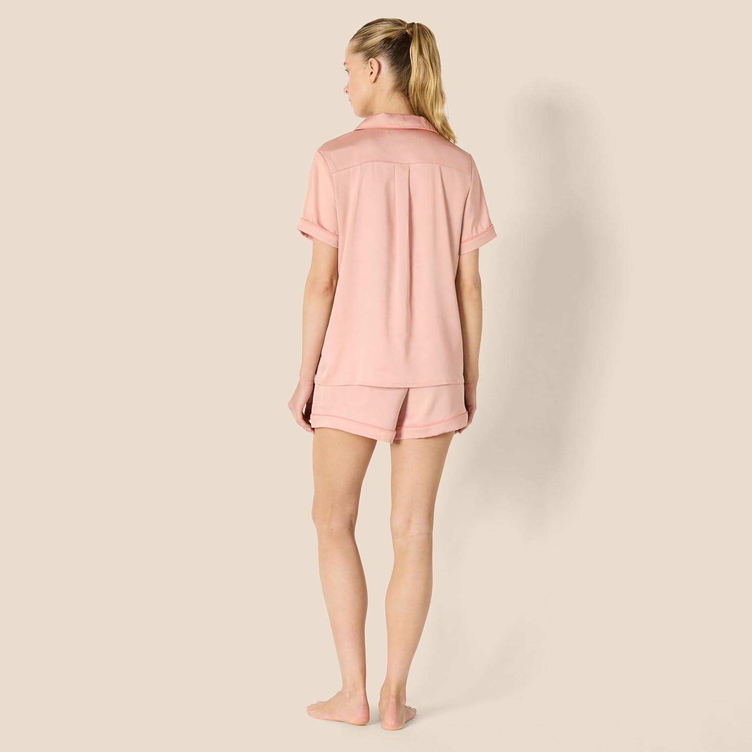imageAmazon Essentials Womens Satin Short Sleeve ButtonDown Top and Short Sleepwear SetDusty Rose