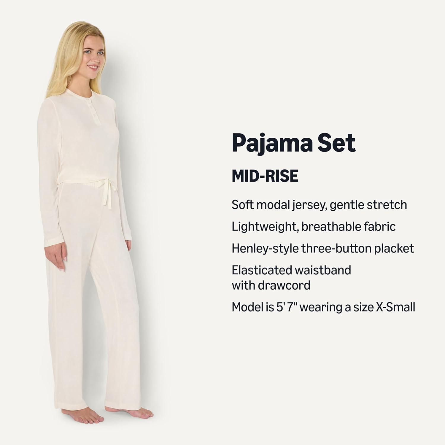 imageAmazon Essentials x Sofia Grainge Womens Long Sleeve Henley Pajama SetIvory