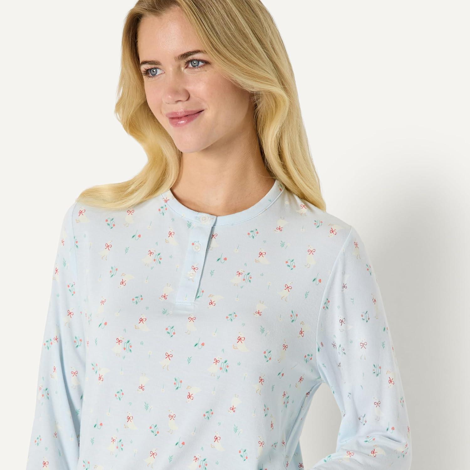 imageAmazon Essentials x Sofia Grainge Womens Long Sleeve Henley Pajama SetLight Blue Geese