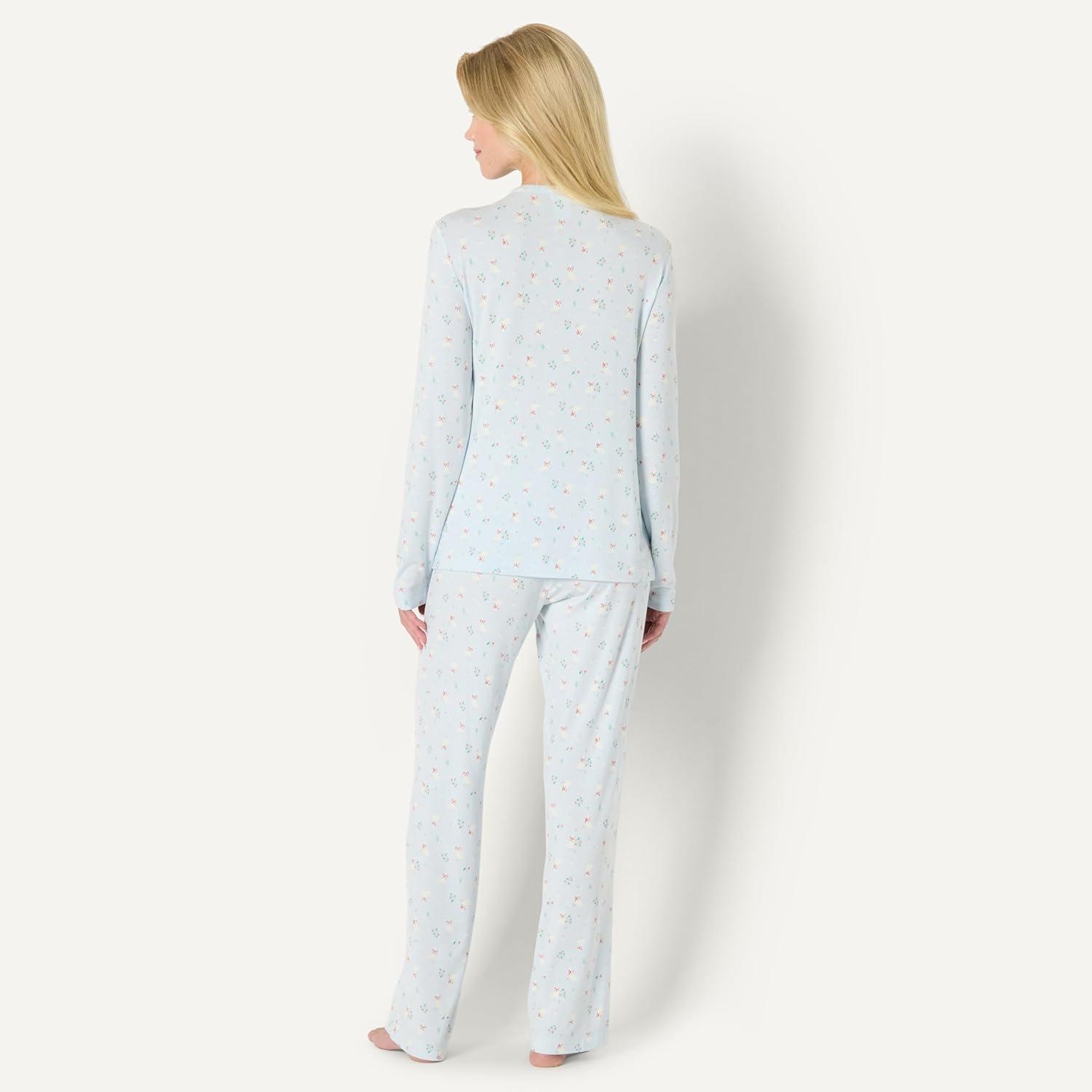 imageAmazon Essentials x Sofia Grainge Womens Long Sleeve Henley Pajama SetLight Blue Geese
