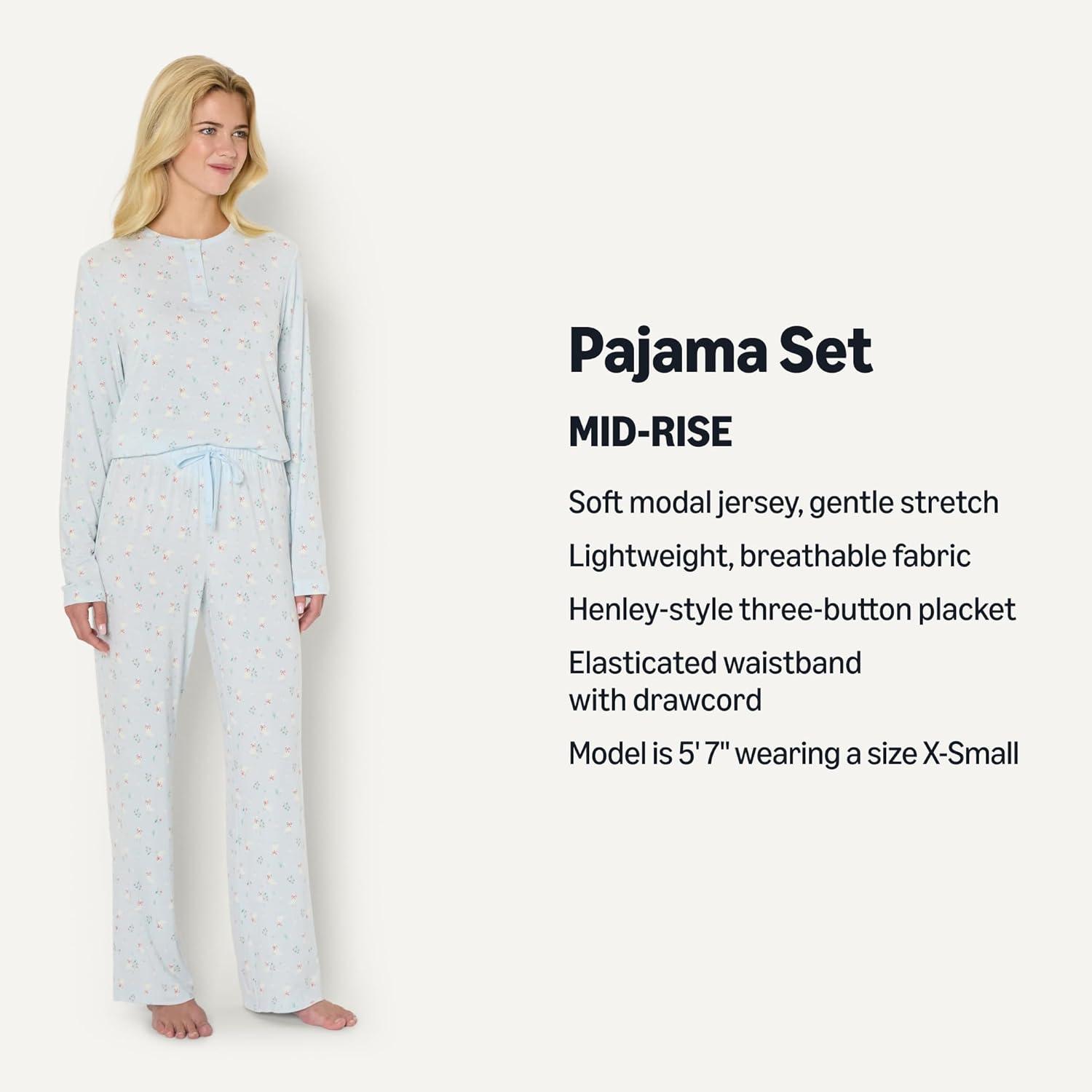 imageAmazon Essentials x Sofia Grainge Womens Long Sleeve Henley Pajama SetLight Blue Geese