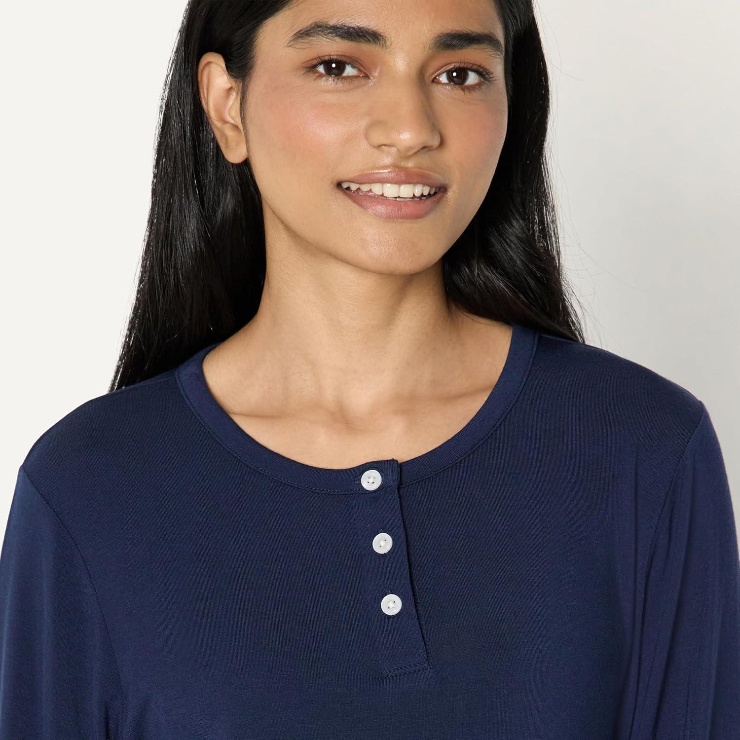 imageAmazon Essentials x Sofia Grainge Womens Long Sleeve Henley Pajama SetNavy