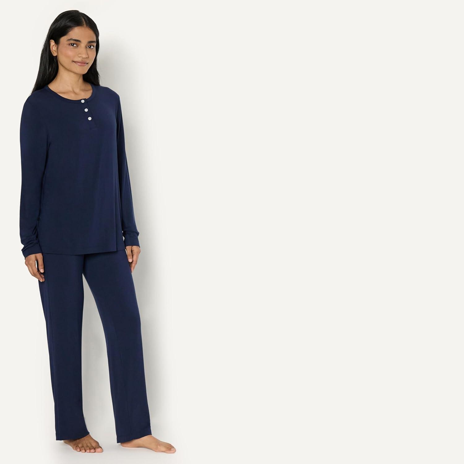 imageAmazon Essentials x Sofia Grainge Womens Long Sleeve Henley Pajama SetNavy