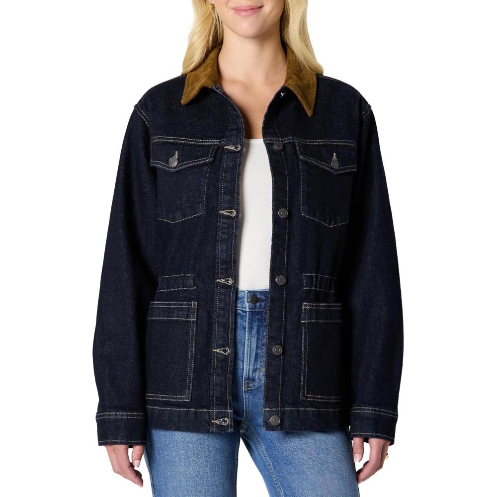 imageAmazon Essentials Womens RegularFit Low Stretch Denim Cinched Waist Barn JacketRinse