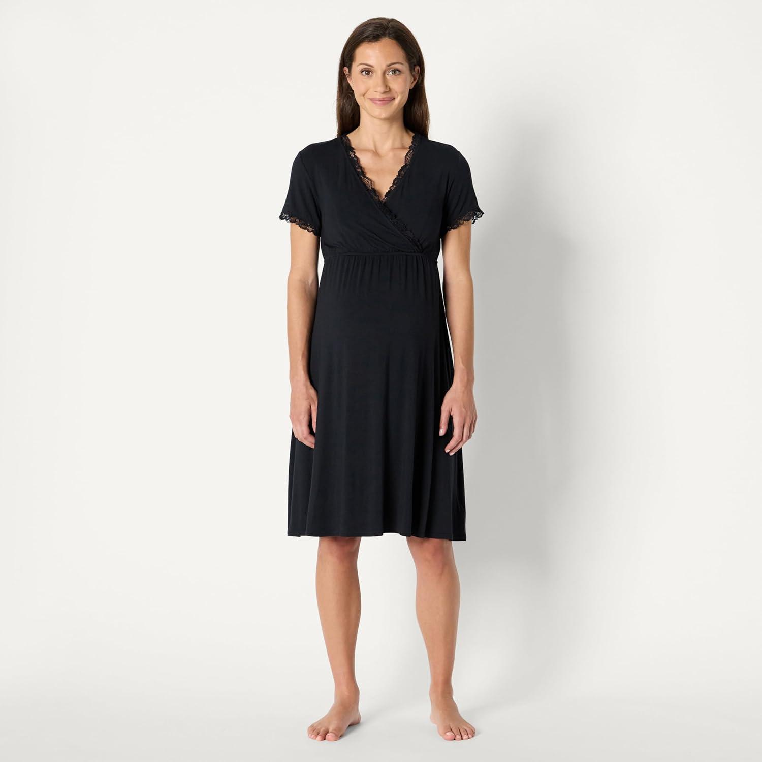 imageAmazon Essentials Womens Soft Modal Nursing Maternity Sleepwear NightgownBlack