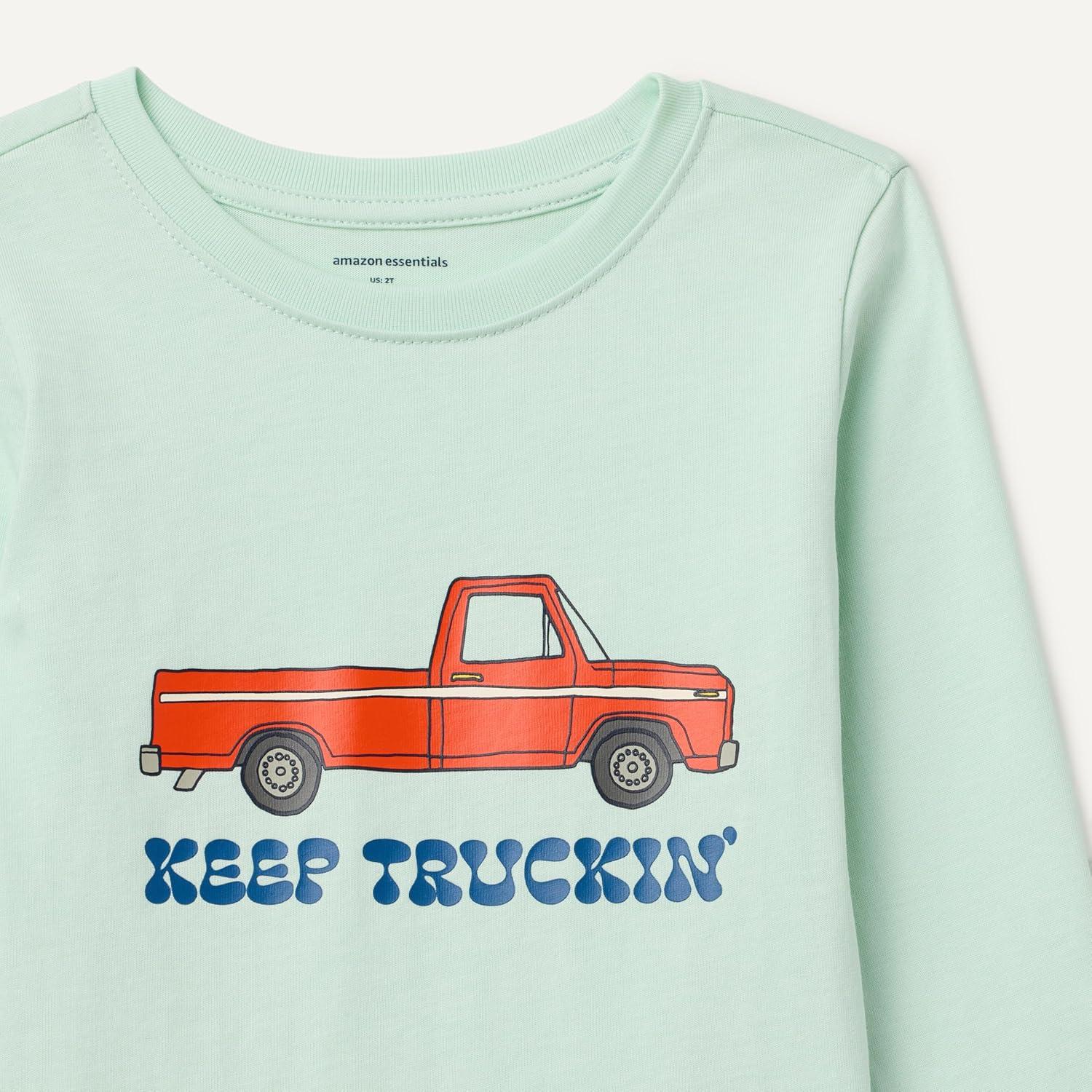 imageAmazon Essentials Boys LongSleeve TShirtsPale Mint Green Truck