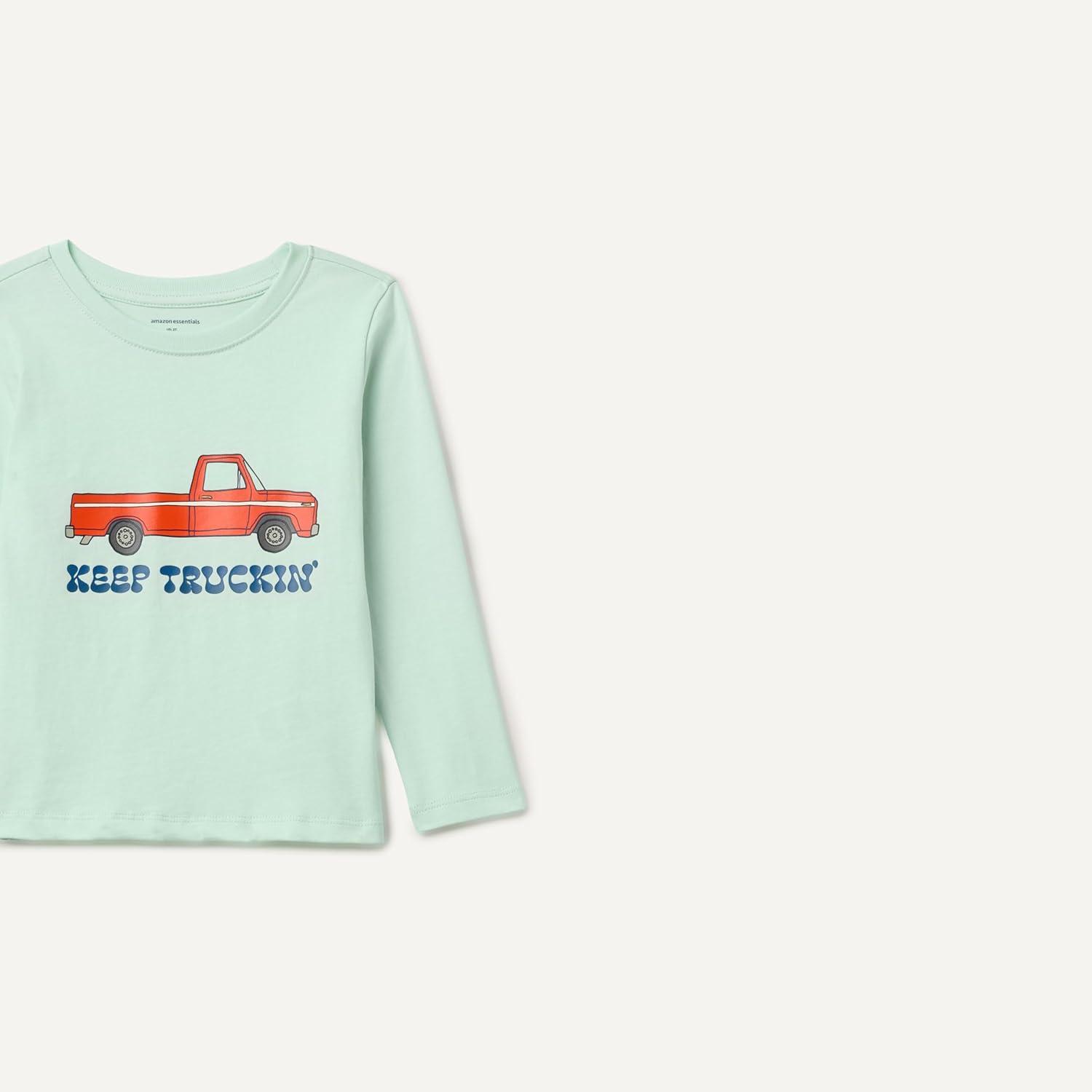 imageAmazon Essentials Boys LongSleeve TShirtsPale Mint Green Truck