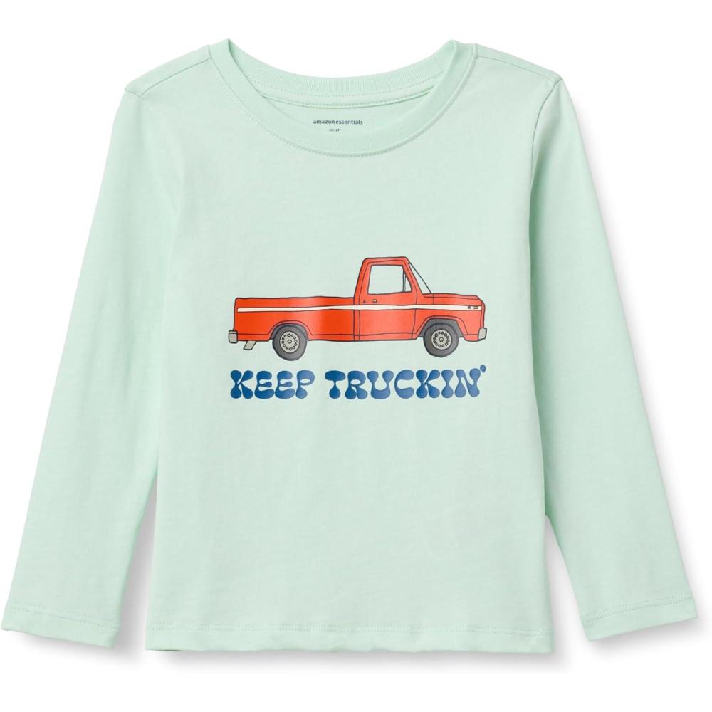 imageAmazon Essentials Boys LongSleeve TShirtsPale Mint Green Truck