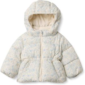 imageAmazon Essentials x Sofia Grainge Girls Water Resistant Hooded Puffer JacketIvory Dusty Blue Outlined Blooms