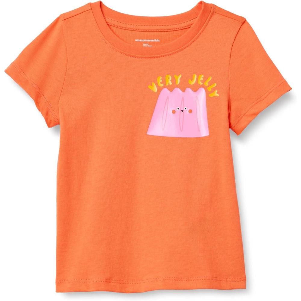 imageAmazon Essentials Girls and Toddlers ShortSleeve TShirtsBright Orange Jelly