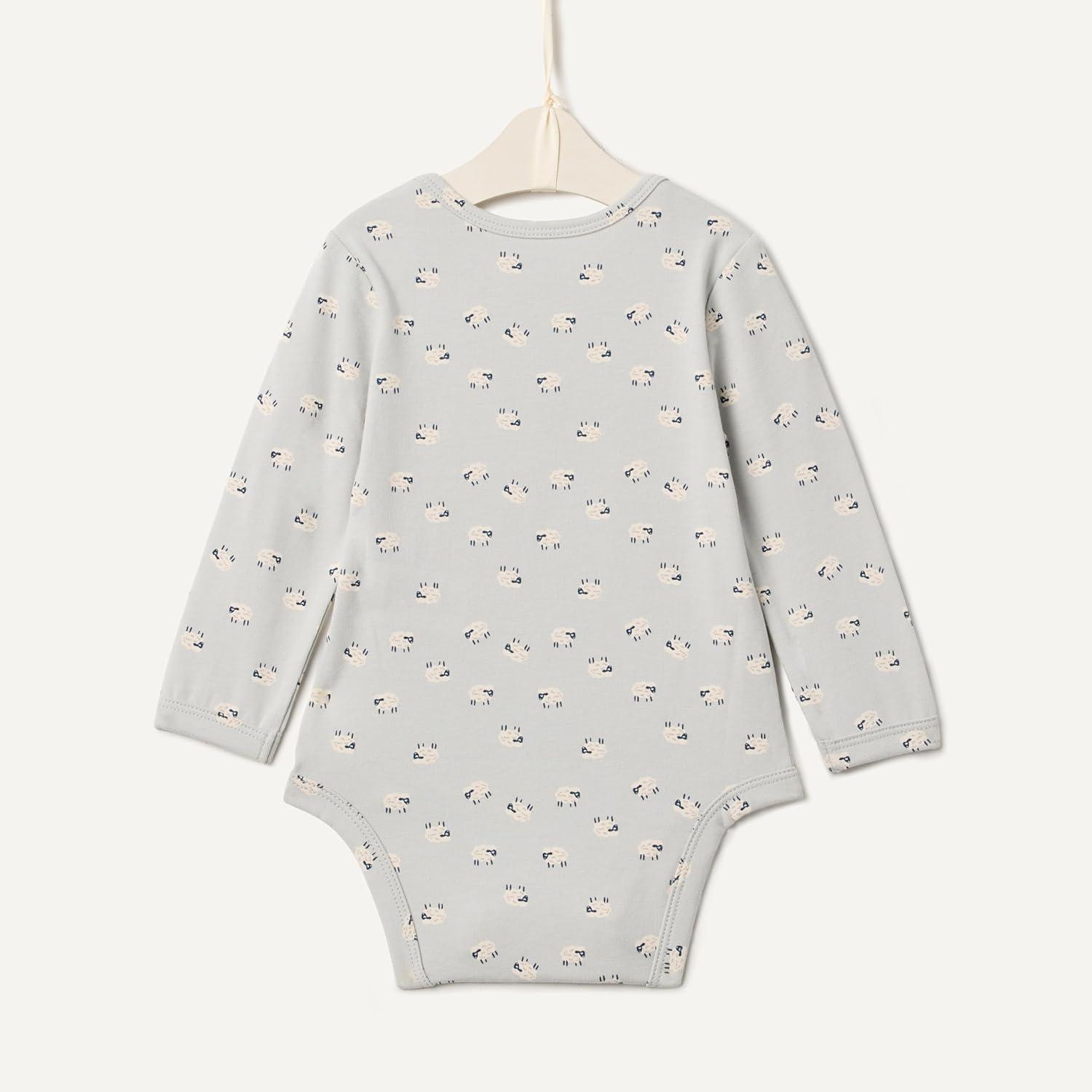 imageAmazon Essentials x Sofia Grainge Unisex Babies Long Sleeve Crew Neck Bodysuit Pack of 3Dark GreenSheepStripe