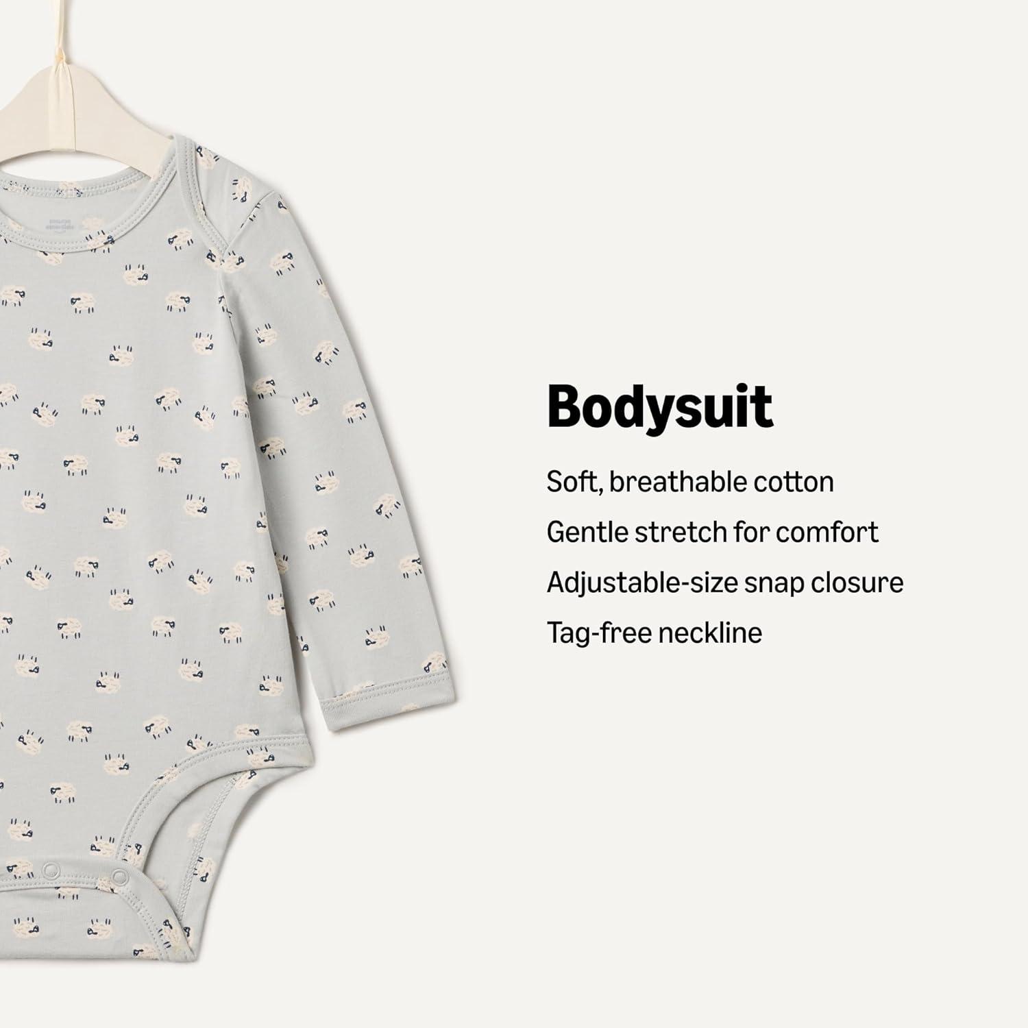 imageAmazon Essentials x Sofia Grainge Unisex Babies Long Sleeve Crew Neck Bodysuit Pack of 3Dark GreenSheepStripe