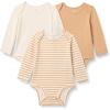 imageAmazon Essentials x Sofia Grainge Unisex Babies Long Sleeve Crew Neck Bodysuit Pack of 3IvoryLight CamelStripe