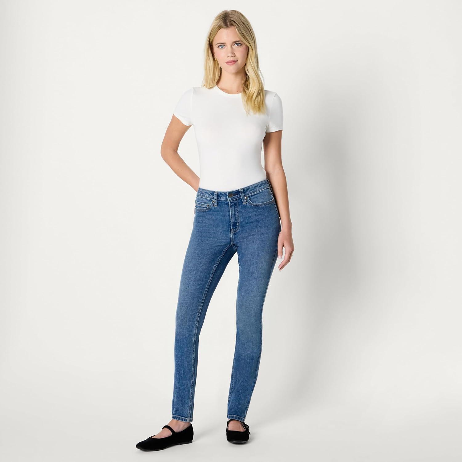 imageAmazon Essentials Womens High Stretch MidRise Skinny JeansMedium Blue