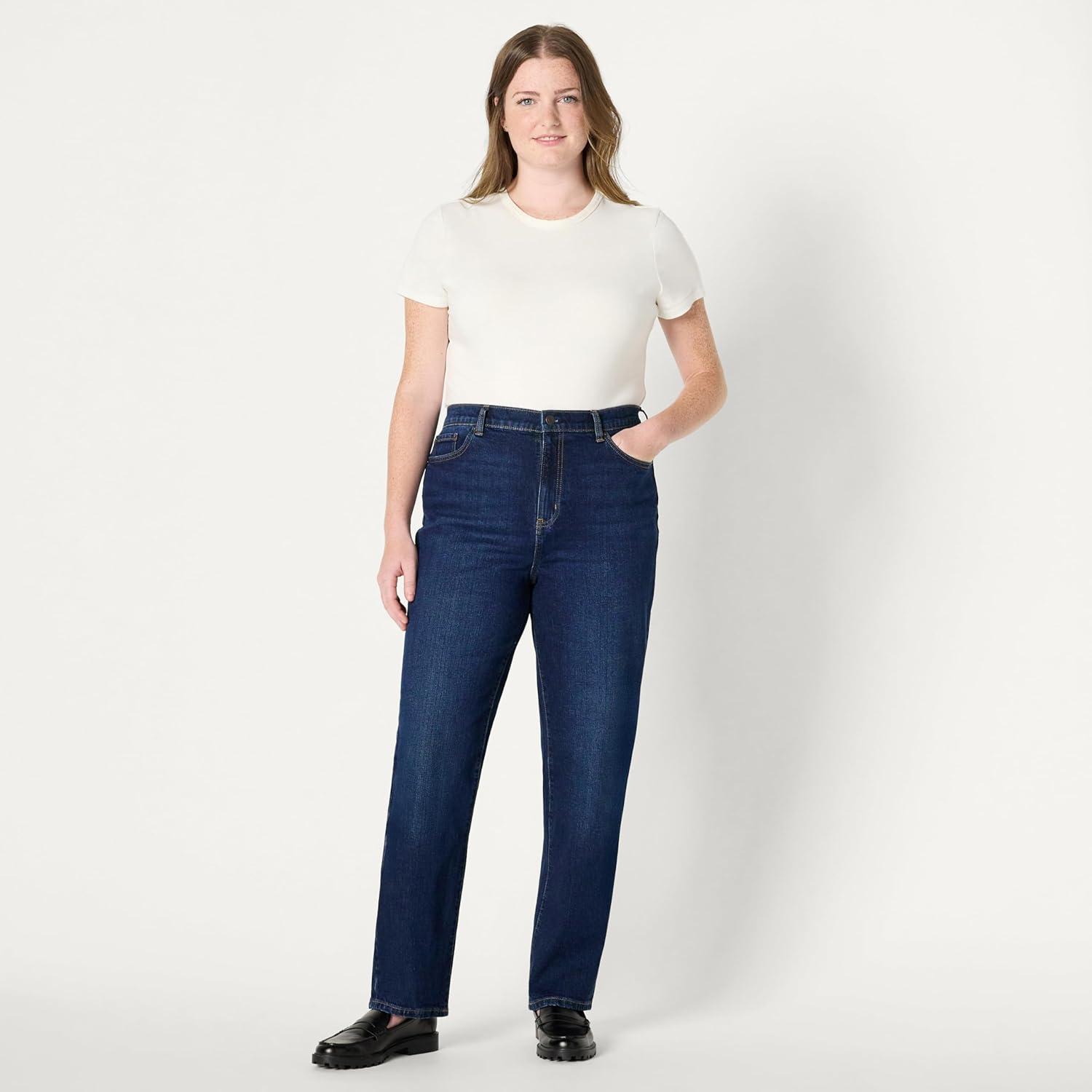 imageAmazon Essentials Womens HighRise Straight Leg JeanDark Shadow Wash