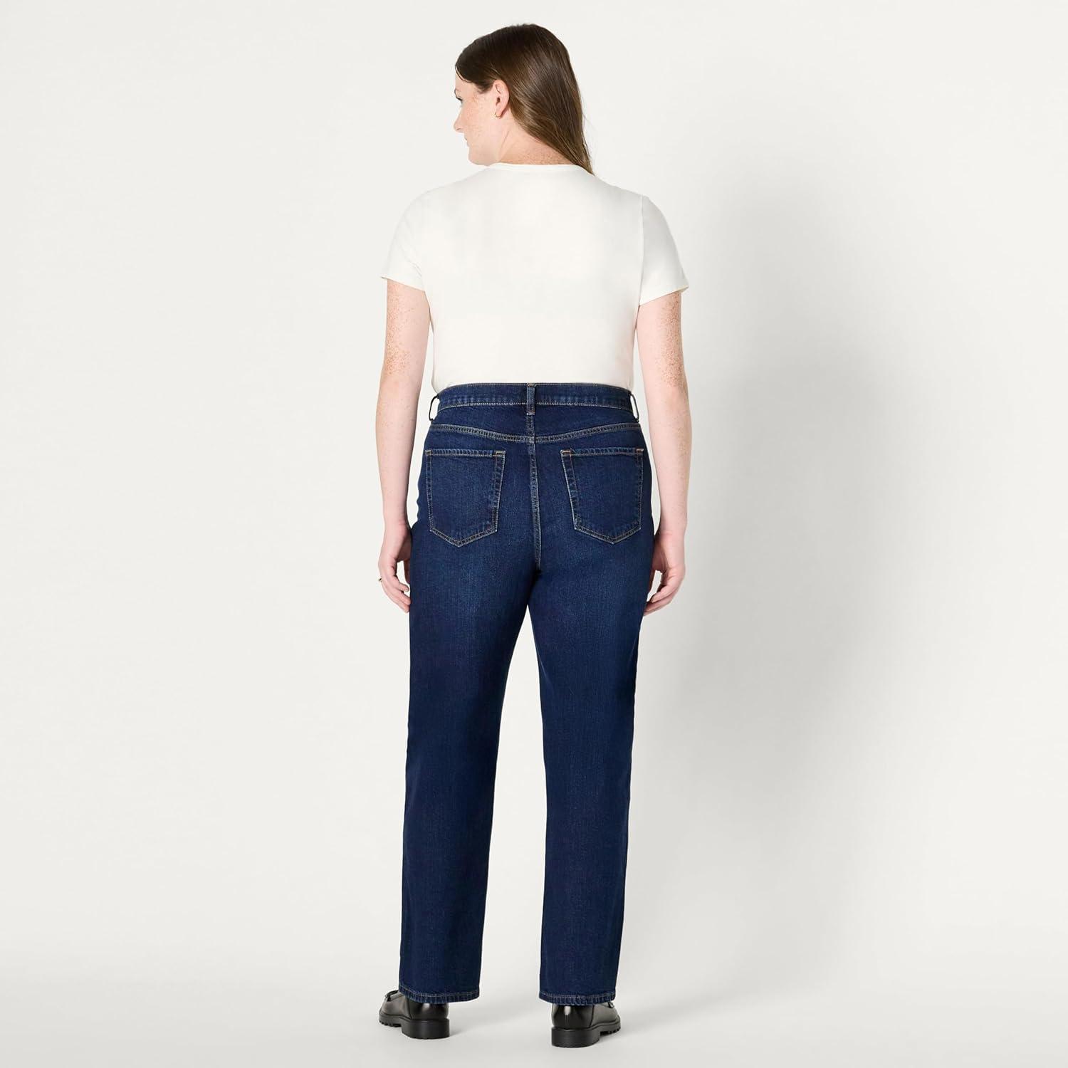 imageAmazon Essentials Womens HighRise Straight Leg JeanDark Shadow Wash