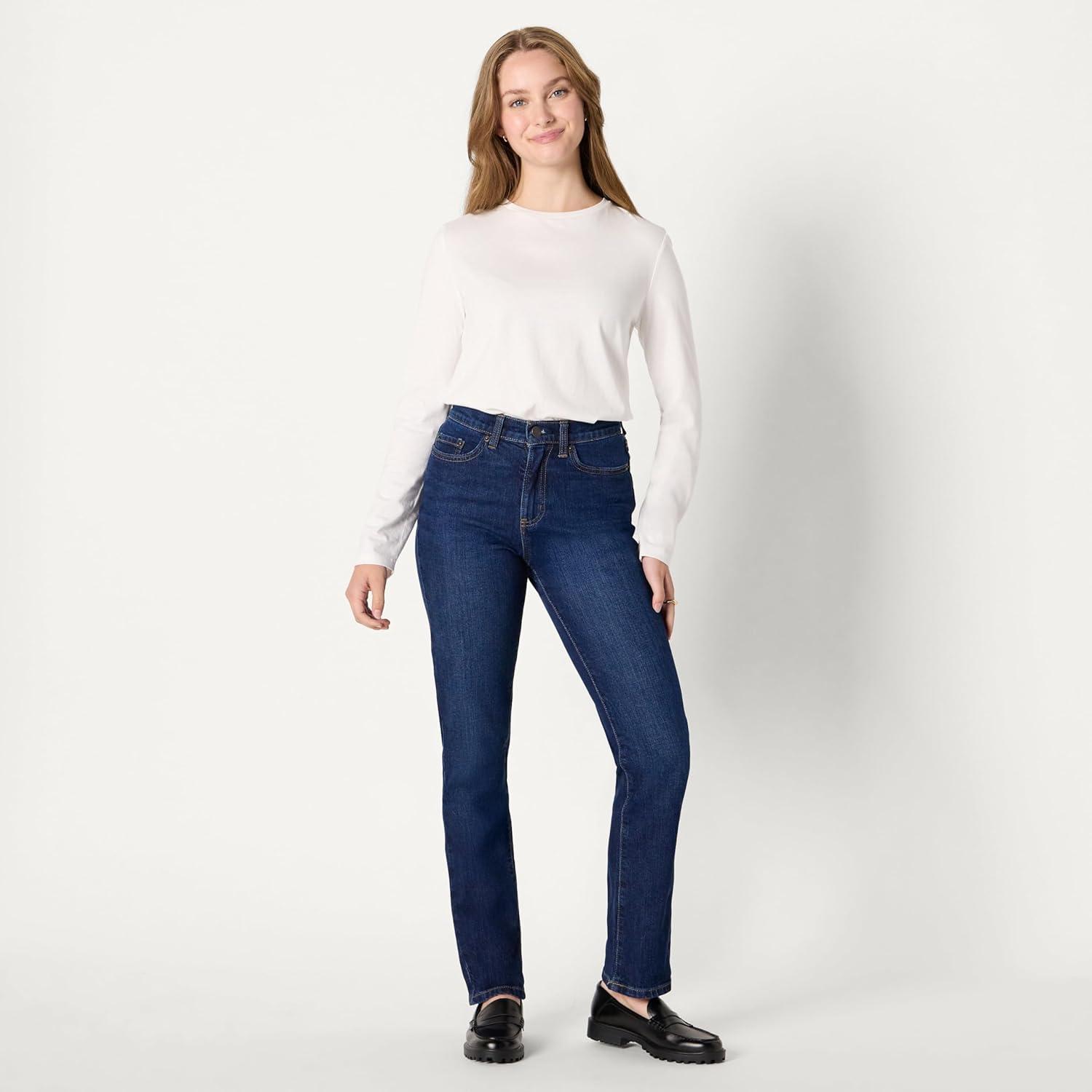 imageAmazon Essentials Womens HighRise Straight Leg JeanDark Shadow Wash