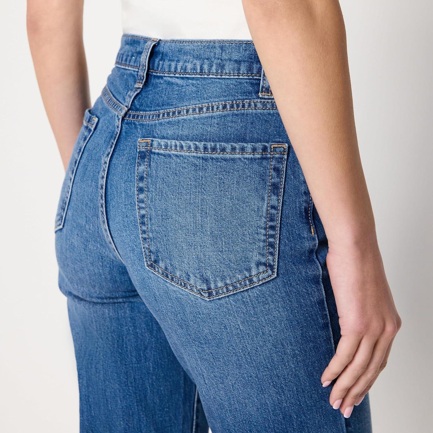 imageAmazon Essentials Womens HighRise Straight Leg JeanMedium Blue