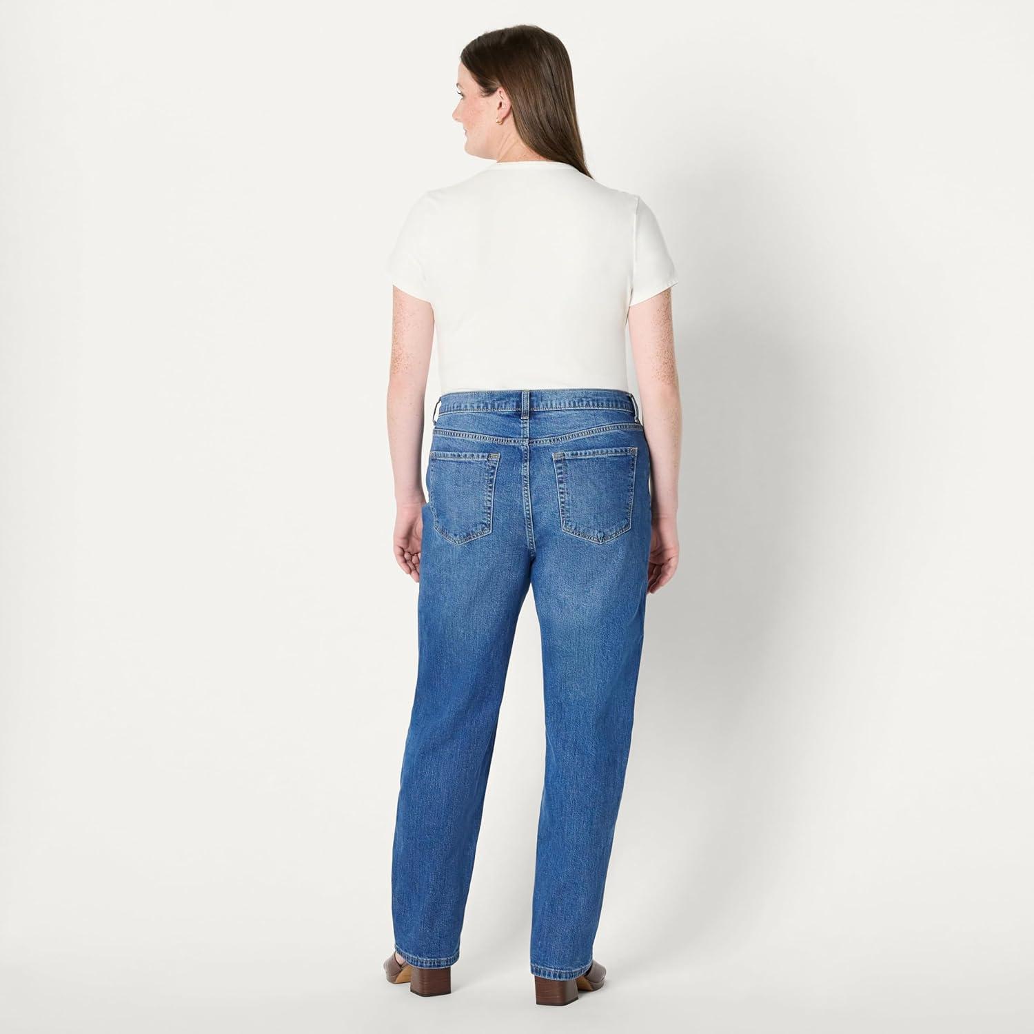 imageAmazon Essentials Womens HighRise Straight Leg JeanMedium Blue