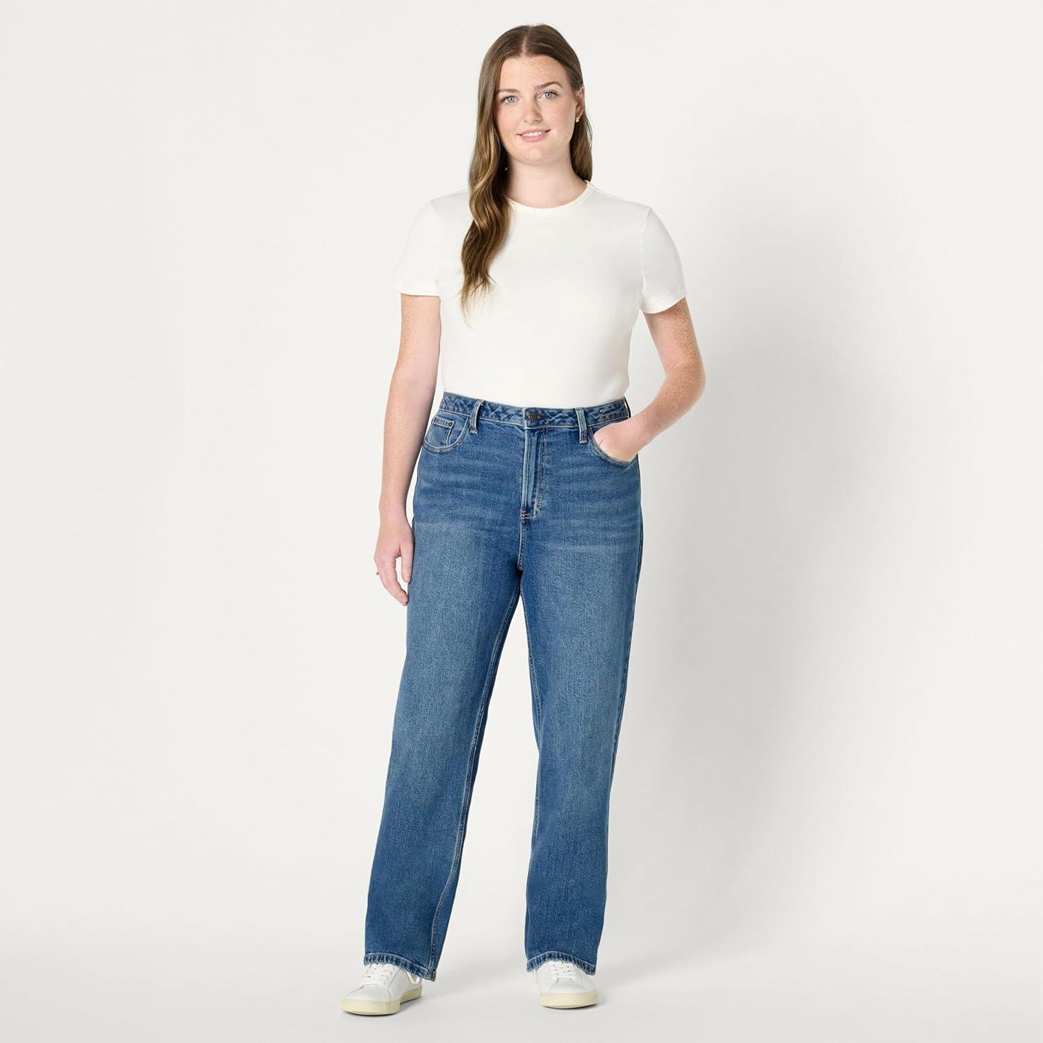 imageAmazon Essentials Womens HighRise Straight Leg JeanMedium Blue Vintage