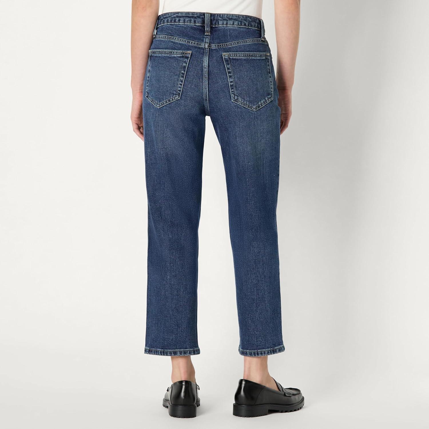 imageAmazon Essentials Womens HighRise Straight Leg JeanStone Dark Wash