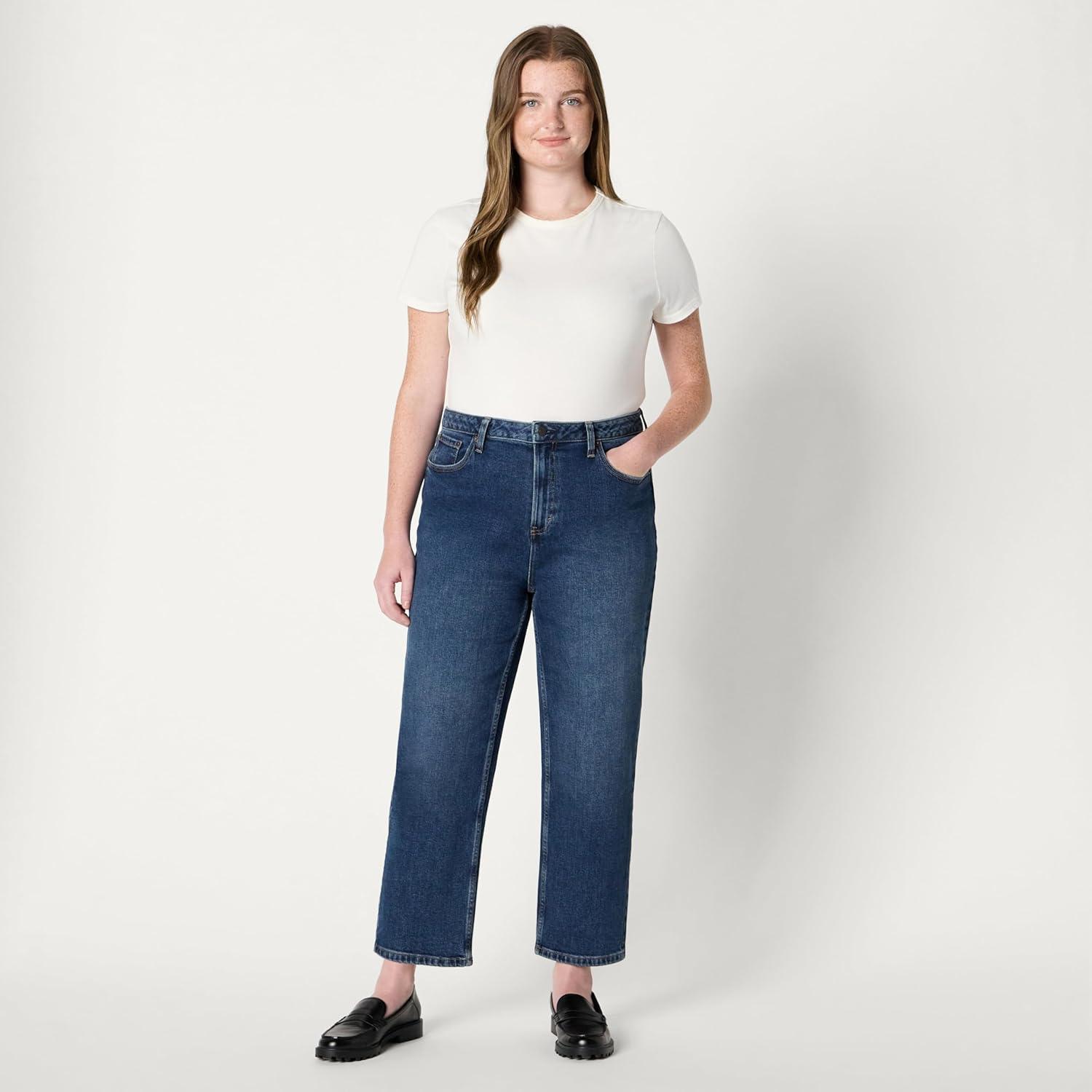 imageAmazon Essentials Womens HighRise Straight Leg JeanStone Dark Wash