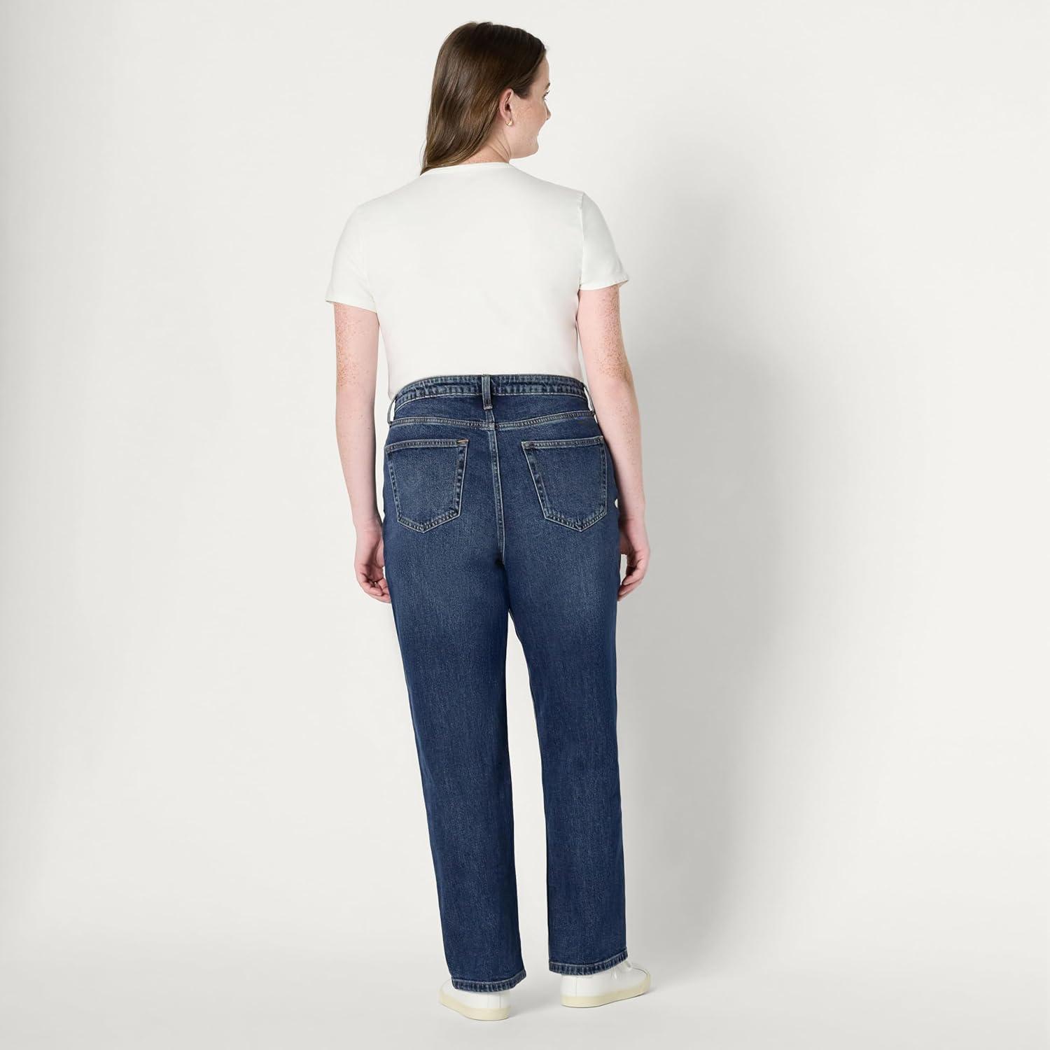 imageAmazon Essentials Womens HighRise Straight Leg JeanStone Dark Wash