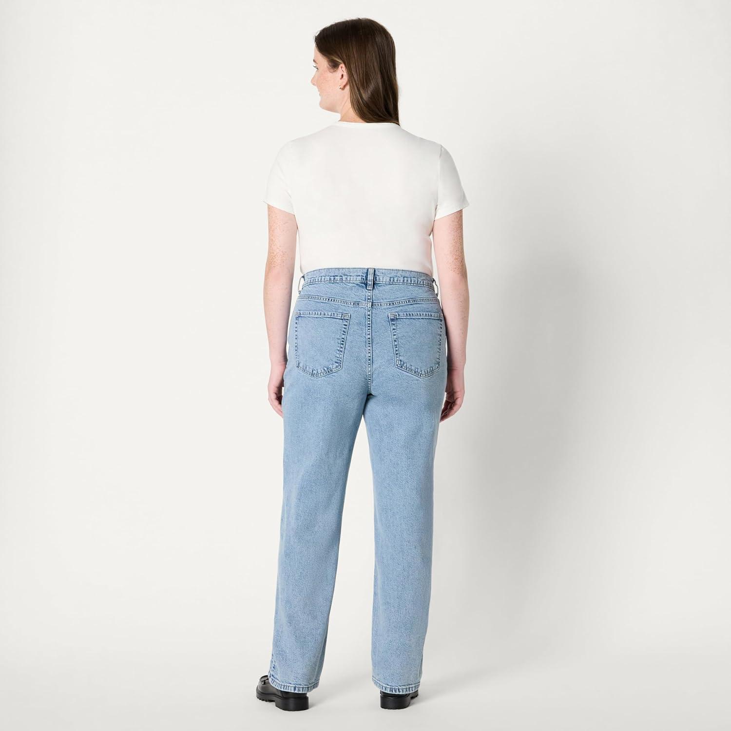 imageAmazon Essentials Womens HighRise Straight Leg JeanTinted Ice Light Wash