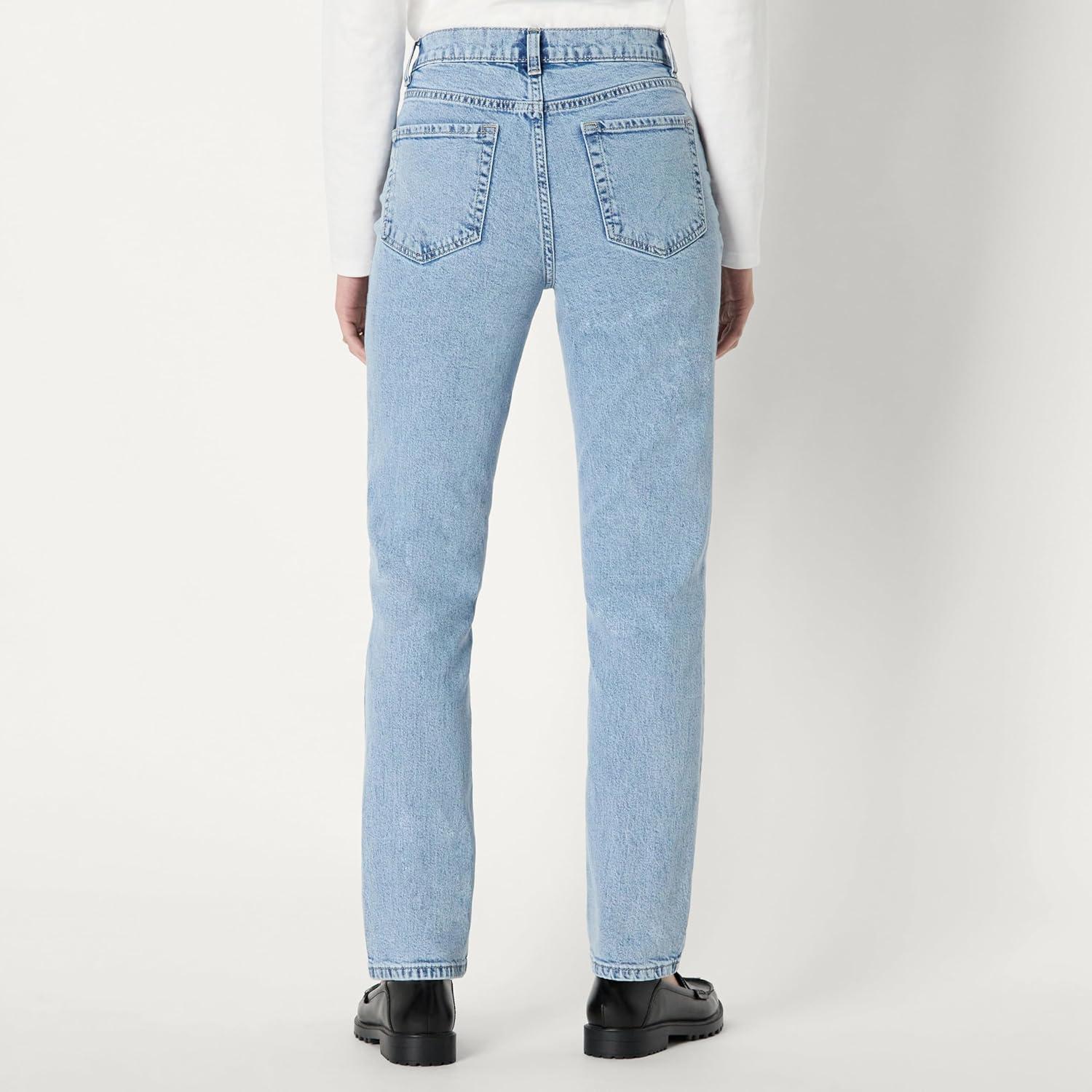 imageAmazon Essentials Womens HighRise Straight Leg JeanTinted Ice Light Wash