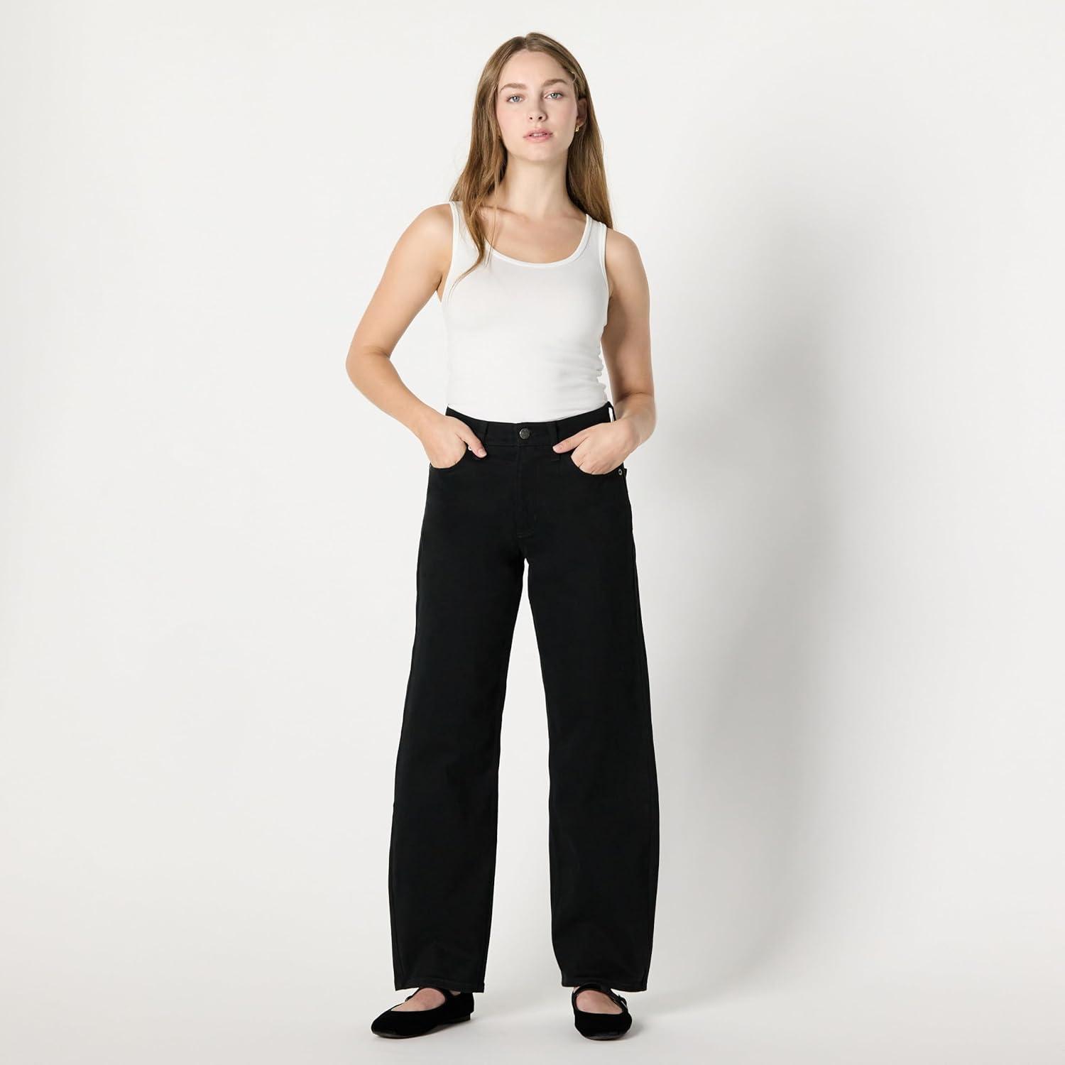 imageAmazon Essentials Womens Low Stretch HighRise Barrel Leg JeansBlack