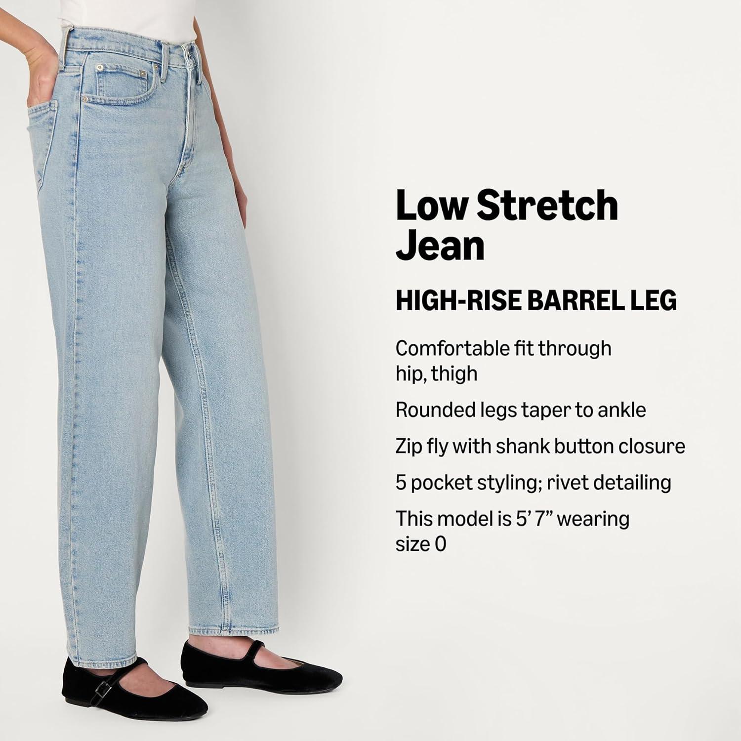 imageAmazon Essentials Womens Low Stretch HighRise Barrel Leg JeansIced Light Wash