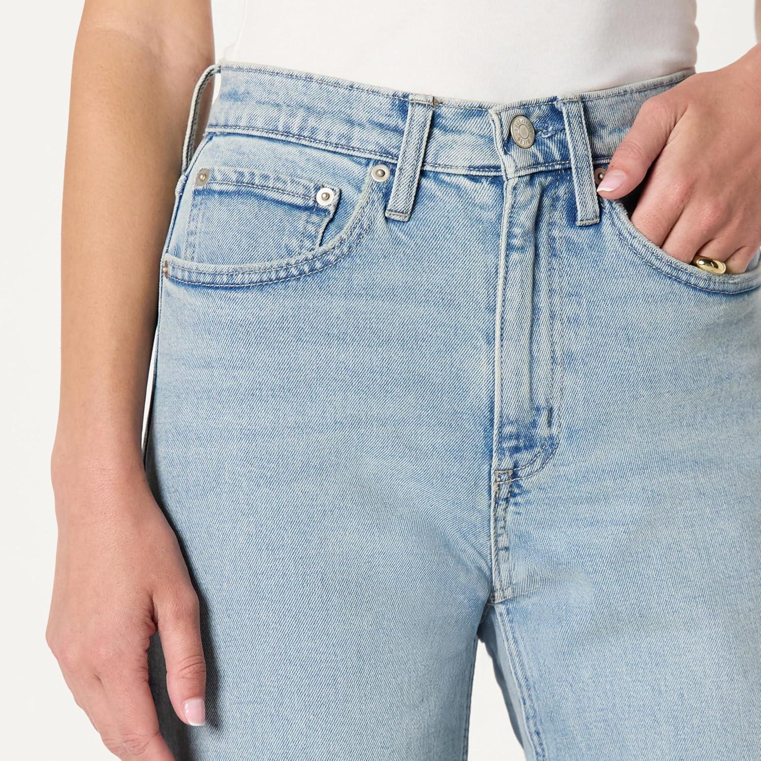 imageAmazon Essentials Womens Low Stretch HighRise Barrel Leg JeansIced Light Wash