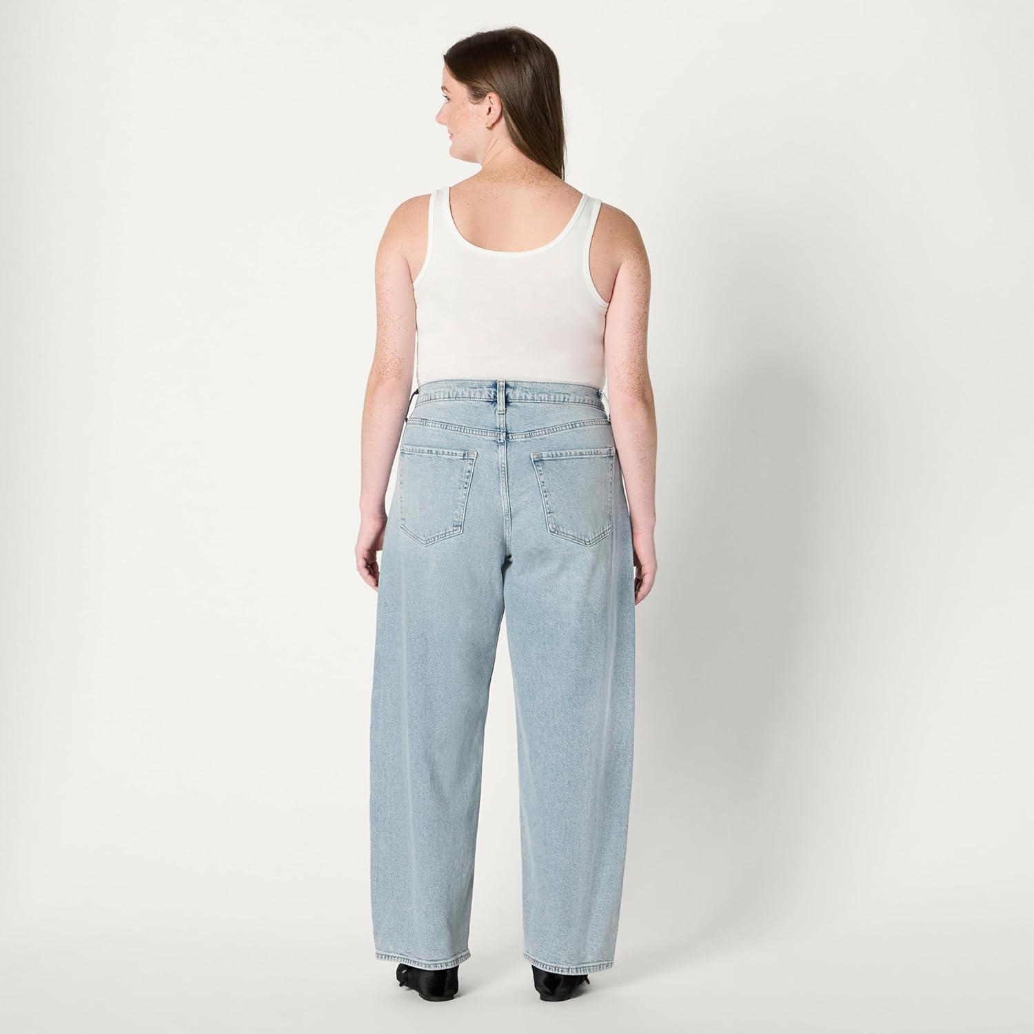 imageAmazon Essentials Womens Low Stretch HighRise Barrel Leg JeansIced Light Wash