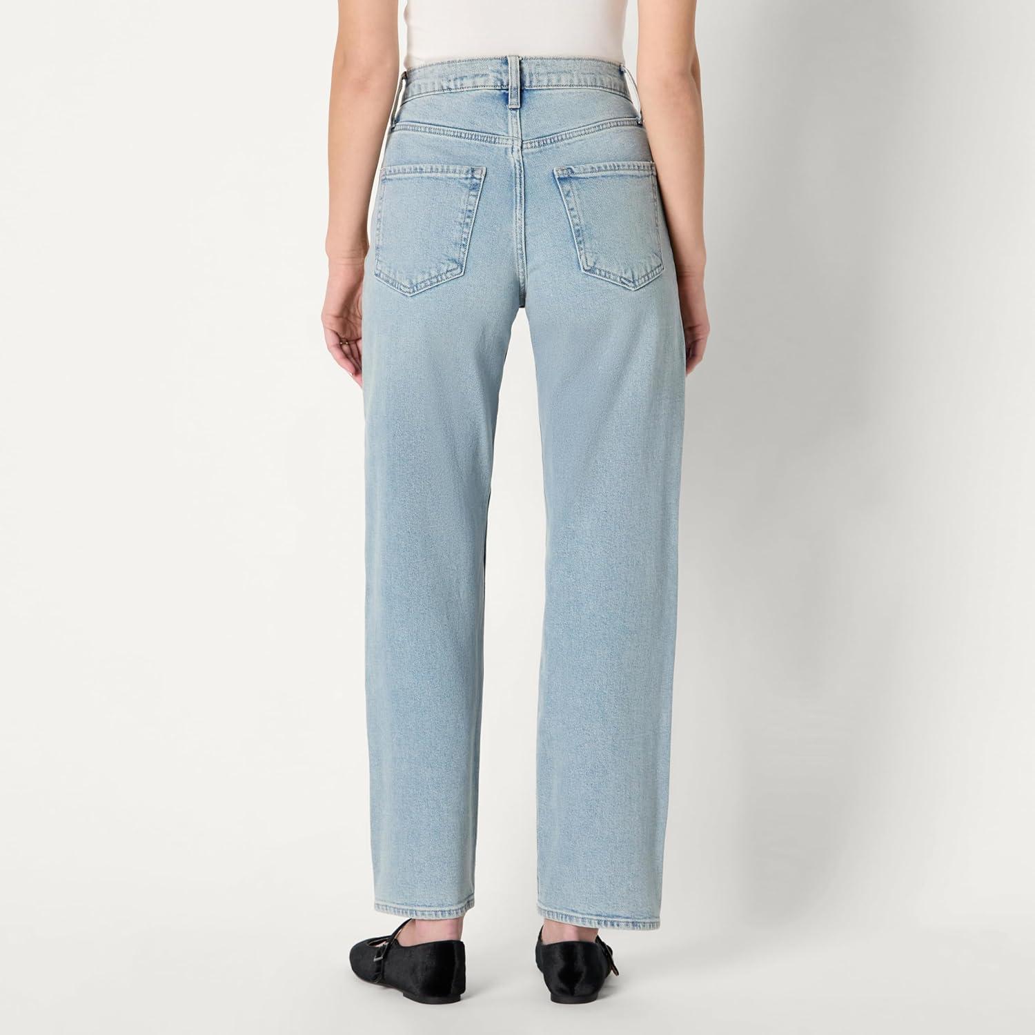 imageAmazon Essentials Womens Low Stretch HighRise Barrel Leg JeansIced Light Wash