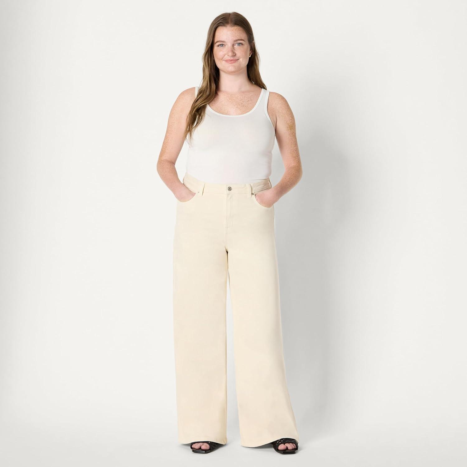 imageAmazon Essentials Womens Low Stretch HighRise Wide Leg JeanEcru