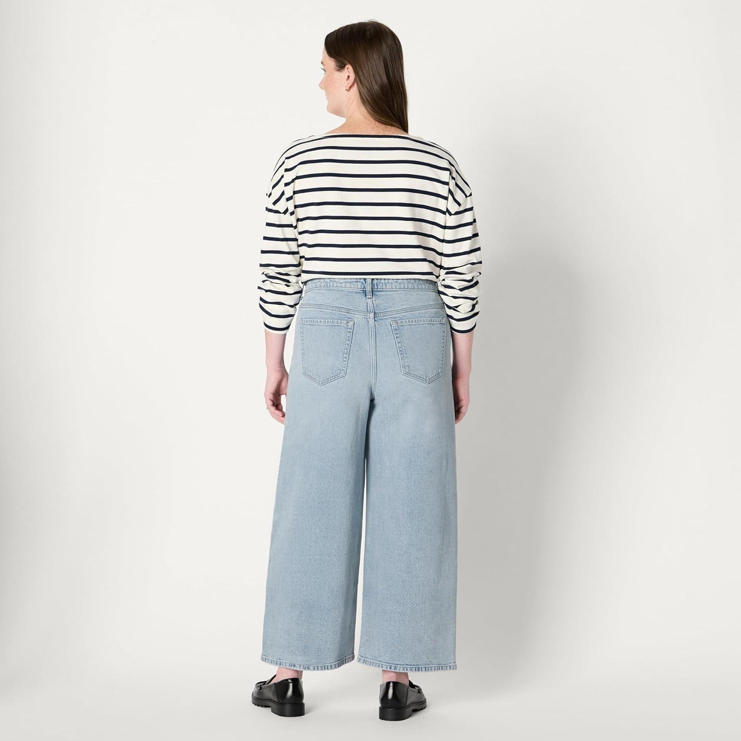 imageAmazon Essentials Womens Low Stretch HighRise Wide Leg JeanIced Blue Light Wash