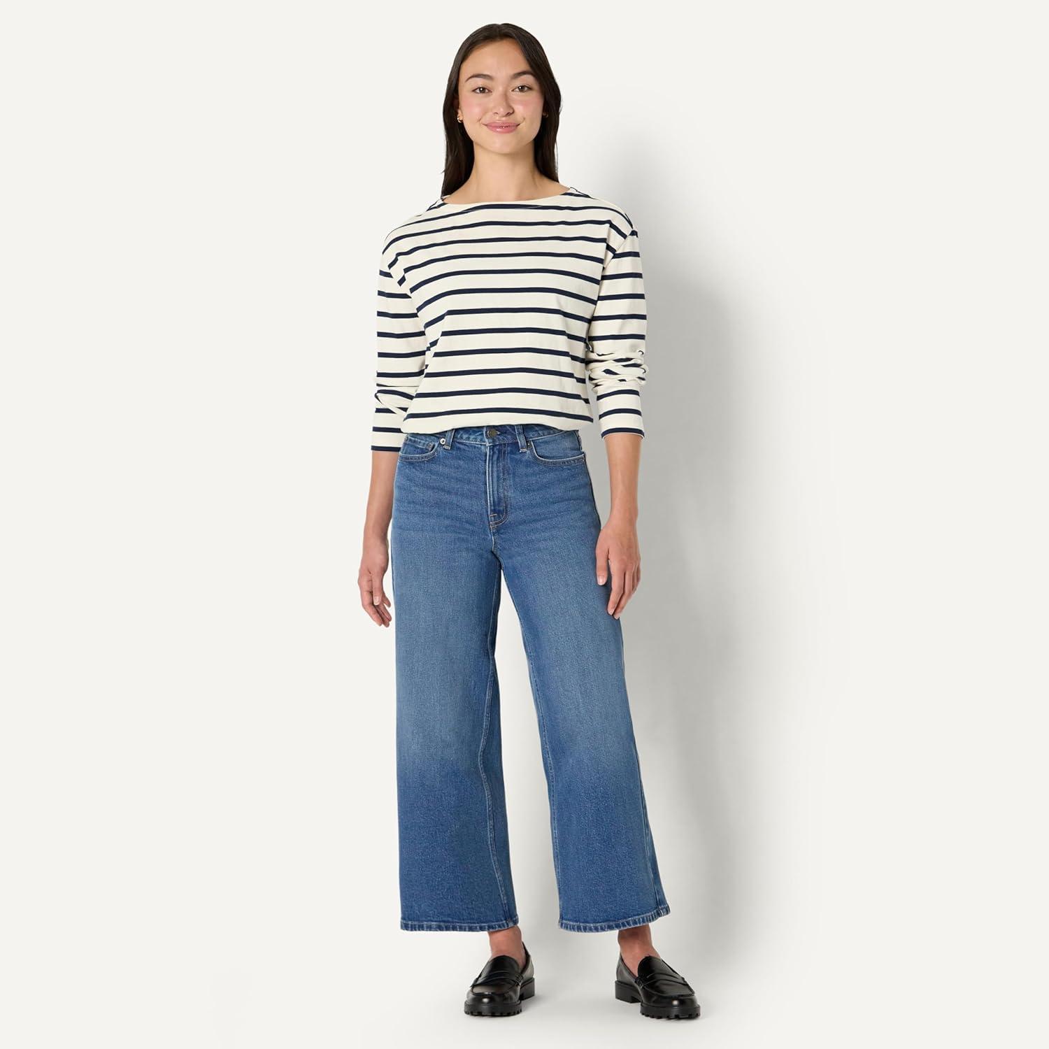 imageAmazon Essentials Womens Low Stretch HighRise Wide Leg JeanMedium Blue Vintage