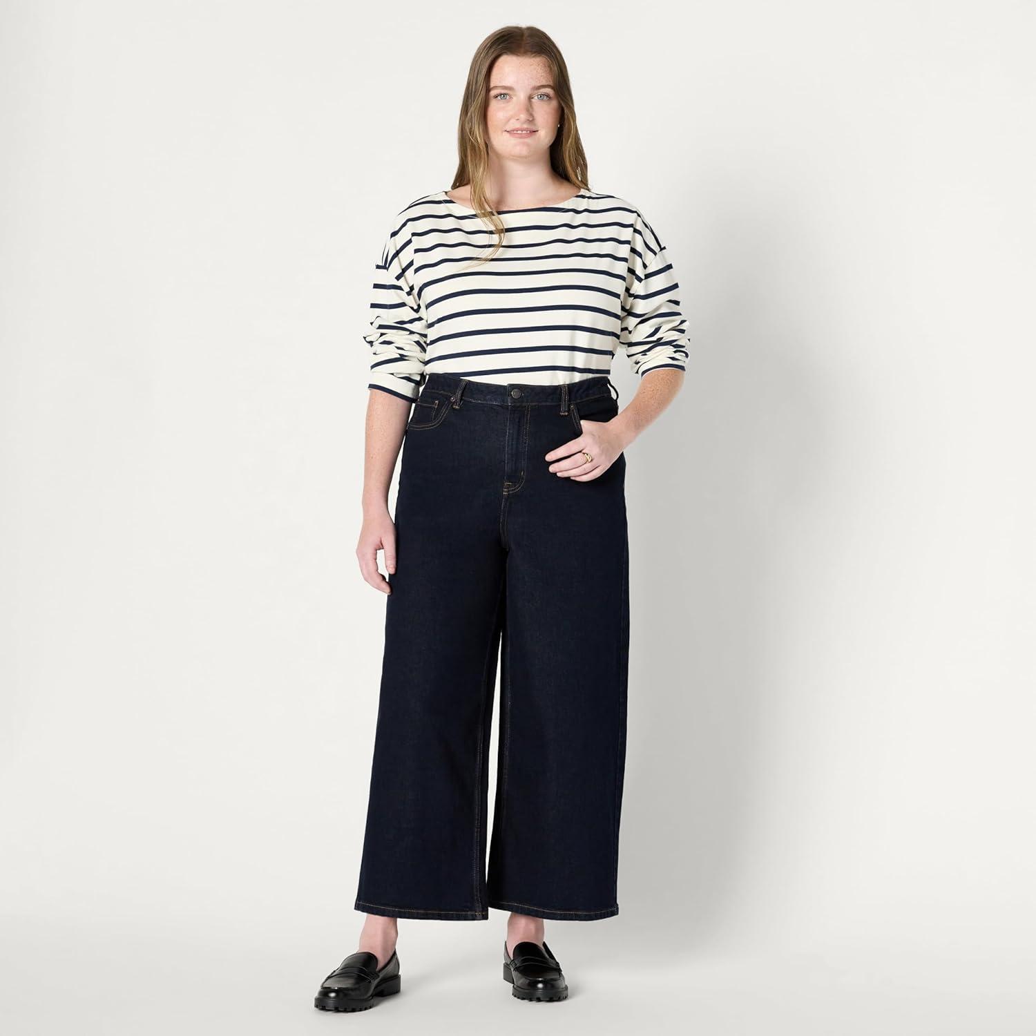 imageAmazon Essentials Womens Low Stretch HighRise Wide Leg JeanRinse