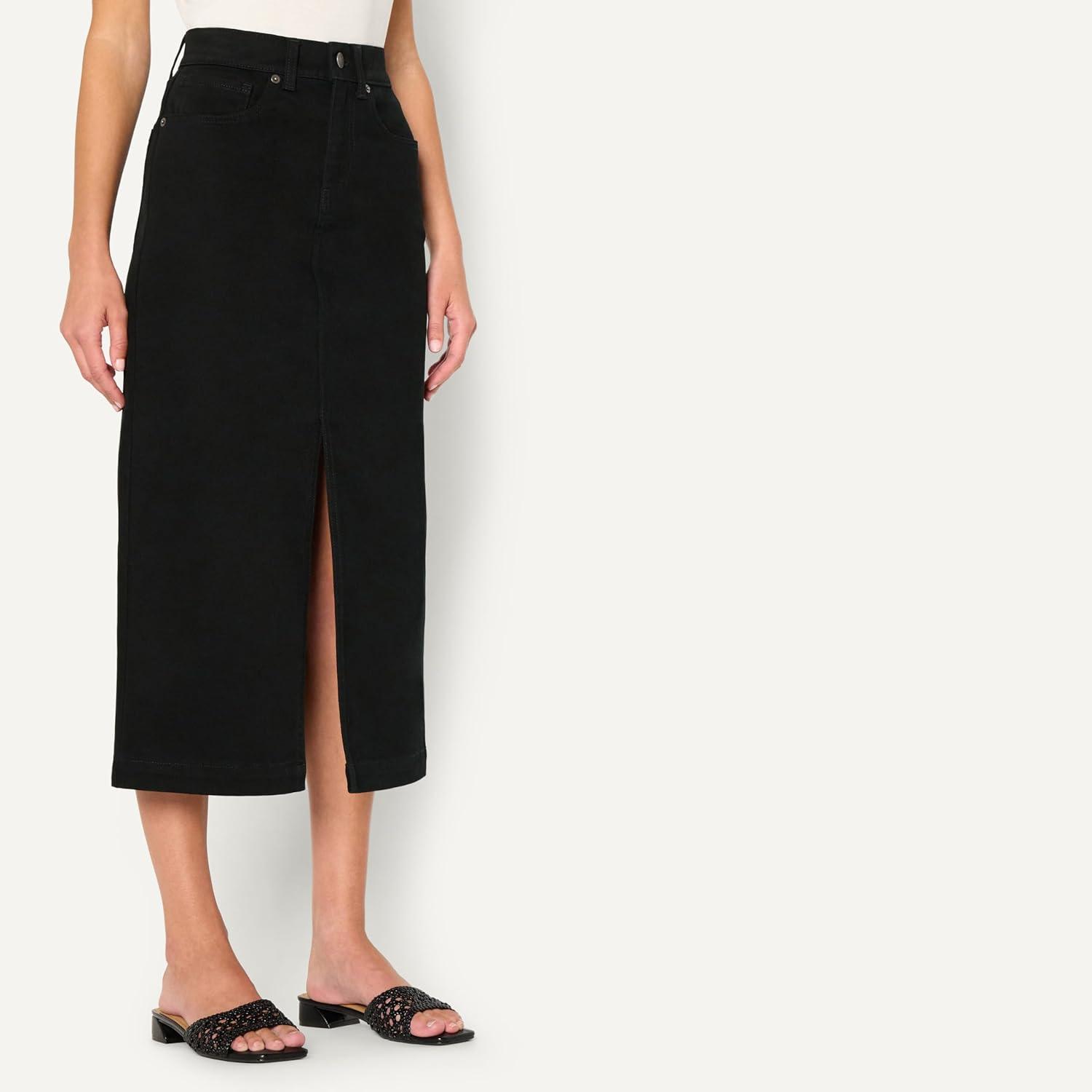 imageAmazon Essentials Womens Low Stretch RegularFit HighRise Long Jean SkirtBlack