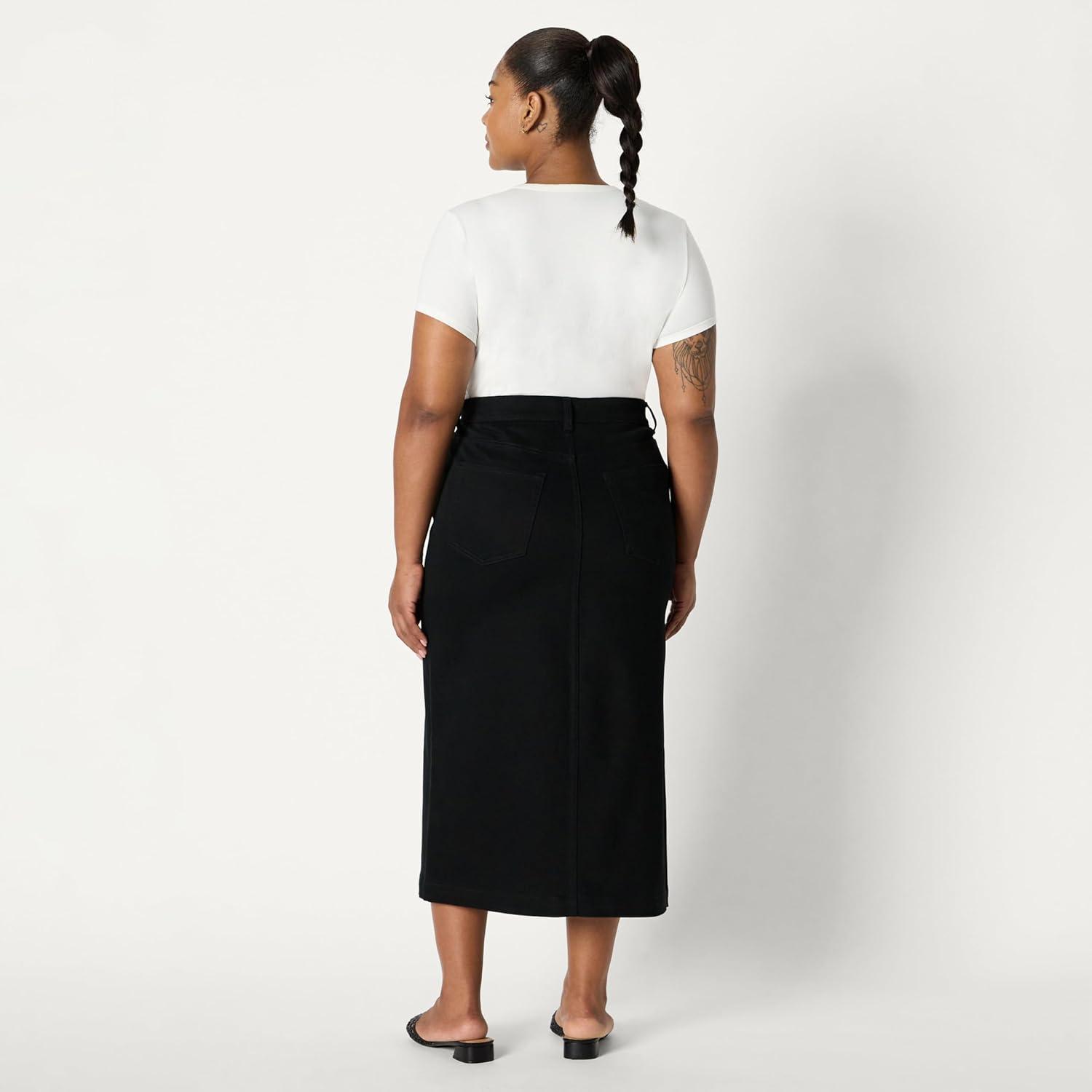 imageAmazon Essentials Womens Low Stretch RegularFit HighRise Long Jean SkirtBlack