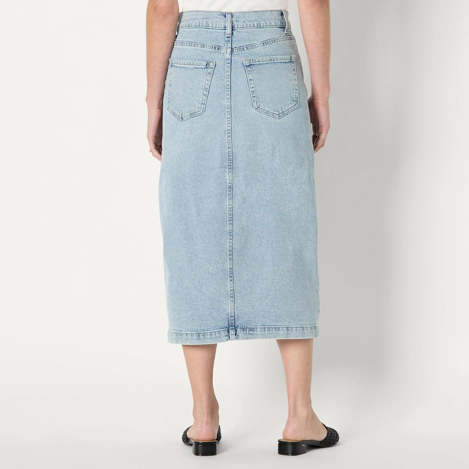 imageAmazon Essentials Womens Low Stretch RegularFit HighRise Long Jean SkirtIced Light Wash