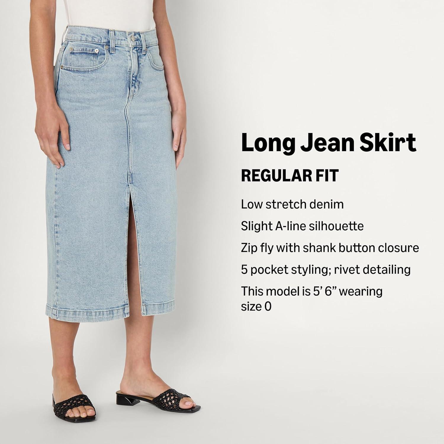 imageAmazon Essentials Womens Low Stretch RegularFit HighRise Long Jean SkirtIced Light Wash